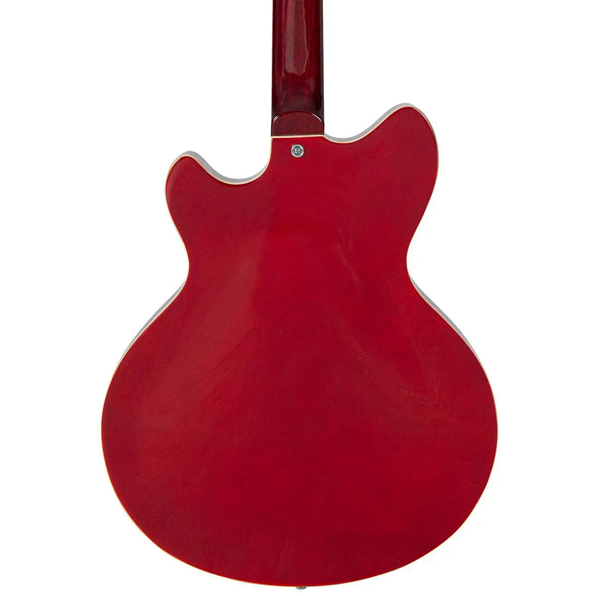 Vintage REVO Series 'Supreme' Semi Acoustic Bass ~ Cherry Red - Richards Guitars Of Stratford Upon Avon