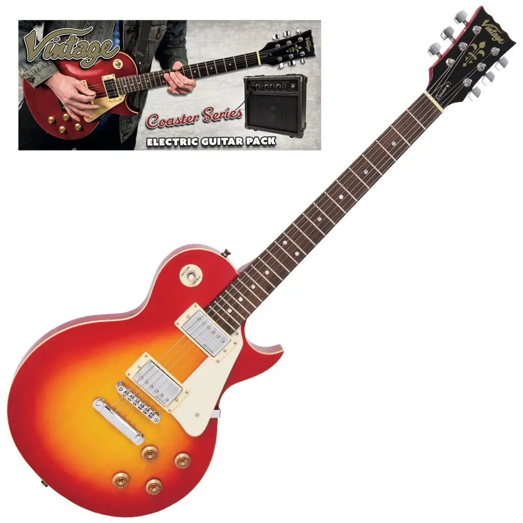 Vintage V10 Coaster Series Electric Guitar Pack ~ Cherry Sunburst - Richards Guitars Of Stratford Upon Avon