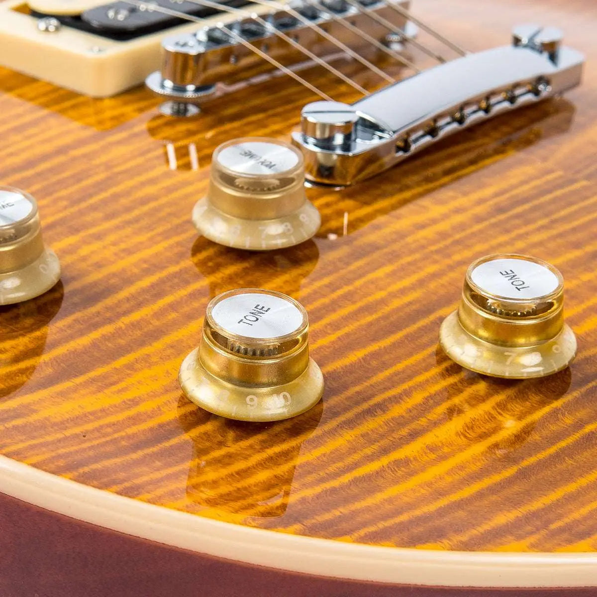 Vintage V100AFD Reissued Electric Guitar ~ Left Hand Flamed Amber - Richards Guitars Of Stratford Upon Avon