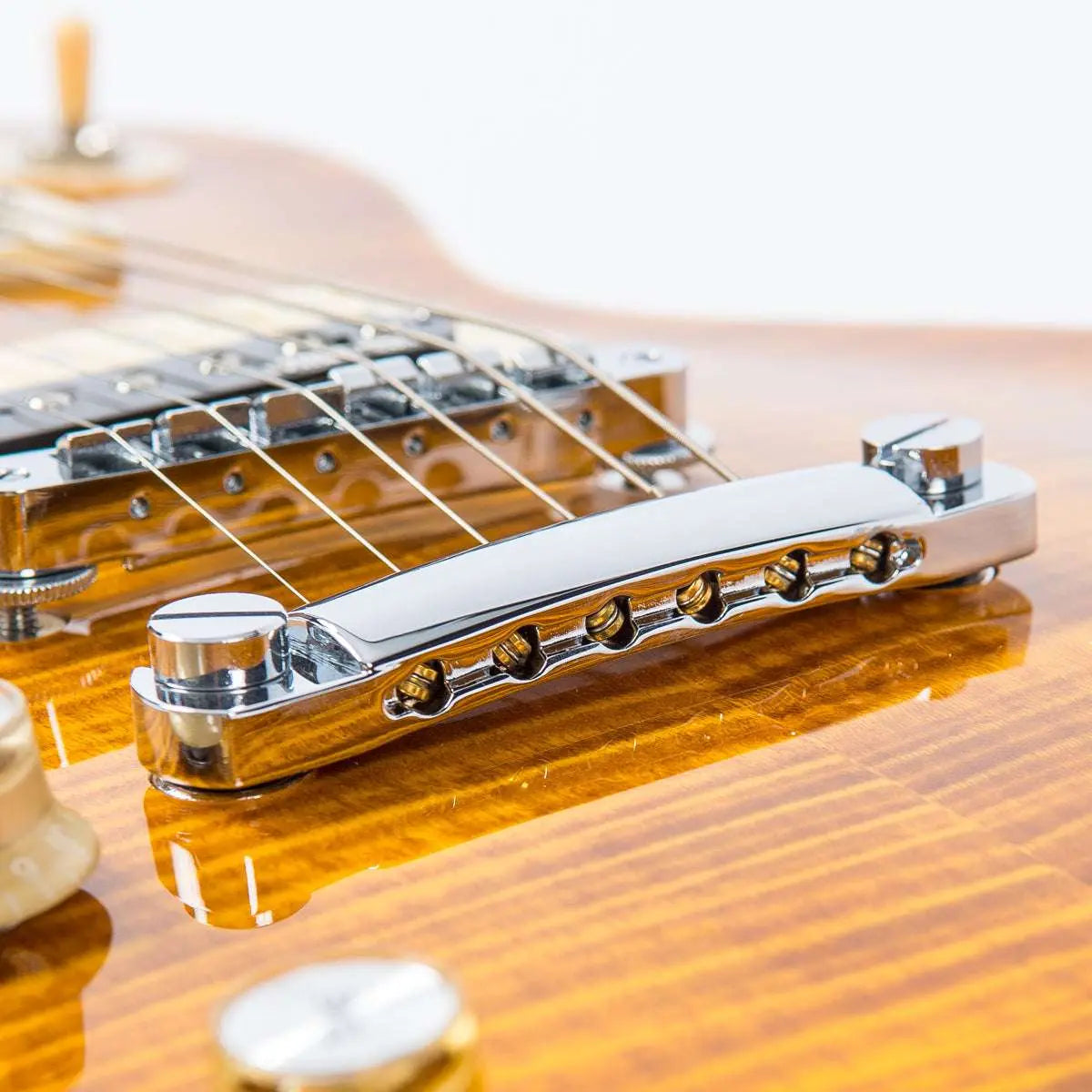 Vintage V100AFD Reissued Electric Guitar ~ Left Hand Flamed Amber - Richards Guitars Of Stratford Upon Avon