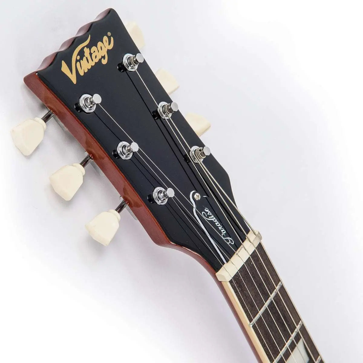Vintage V100AFD Reissued Electric Guitar ~ Left Hand Flamed Amber - Richards Guitars Of Stratford Upon Avon