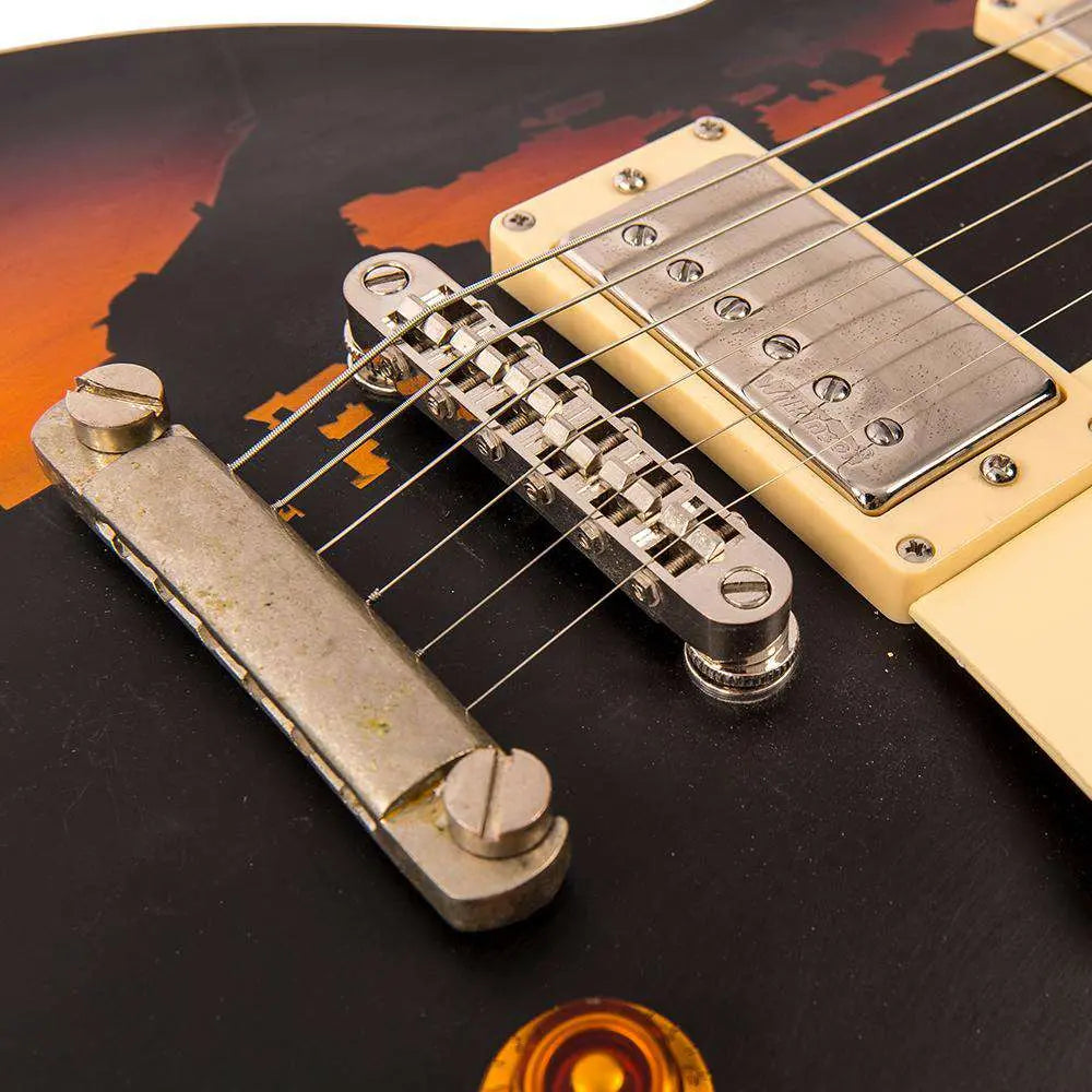 Vintage V100MRBK ICON Electric Guitar ~ Distressed Black Over Sunburst - Richards Guitars Of Stratford Upon Avon