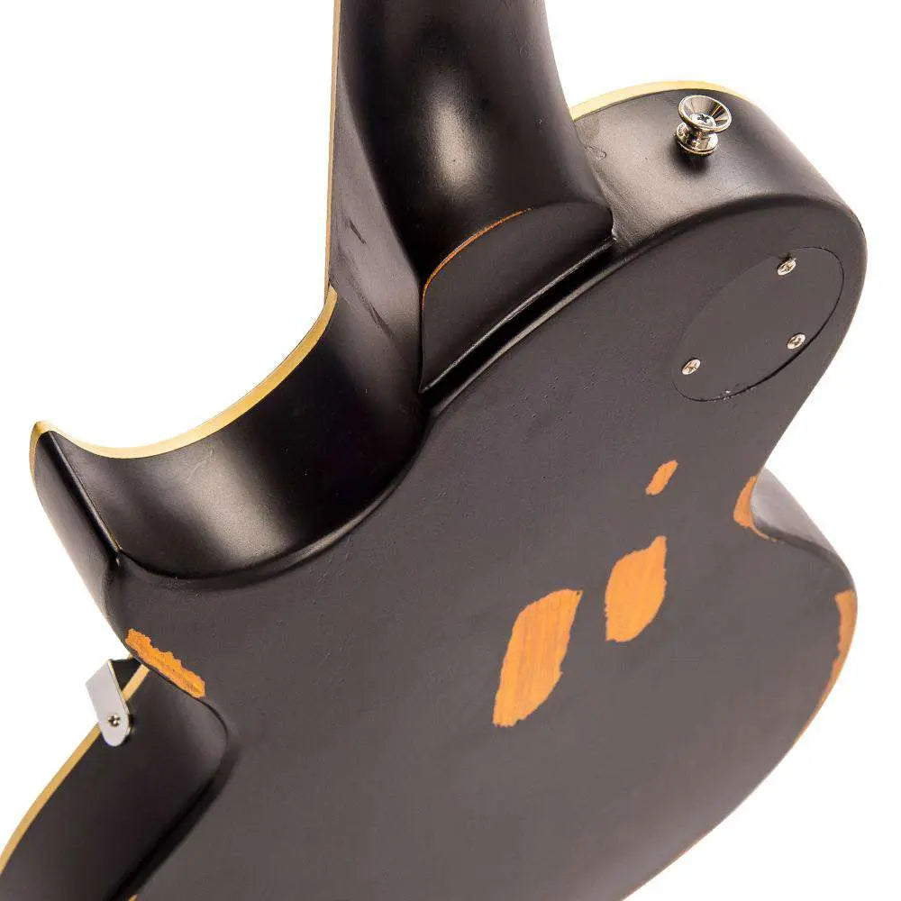 Vintage V100MRBK ICON Electric Guitar ~ Distressed Black Over Sunburst - Richards Guitars Of Stratford Upon Avon