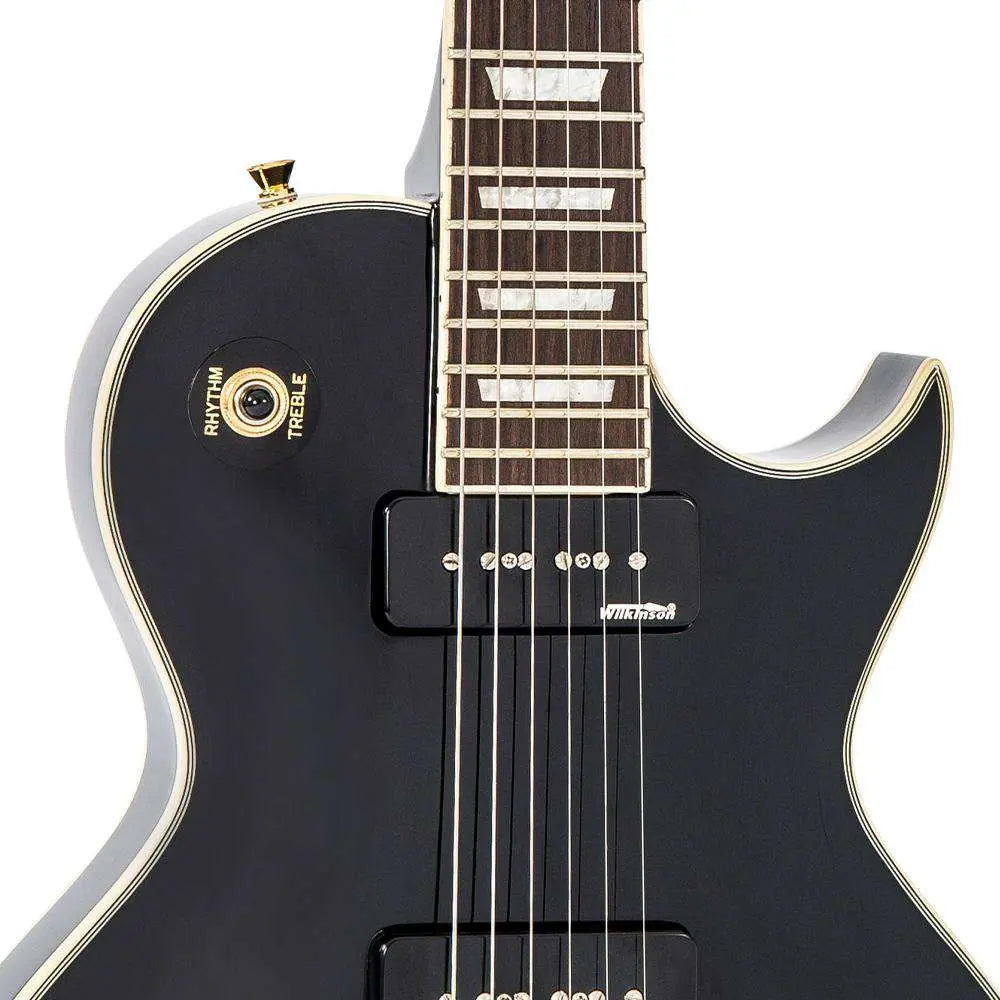Vintage V100PBB ReIssued Electric Guitar w/W90 Pickups ~ Boulevard Black - Richards Guitars Of Stratford Upon Avon