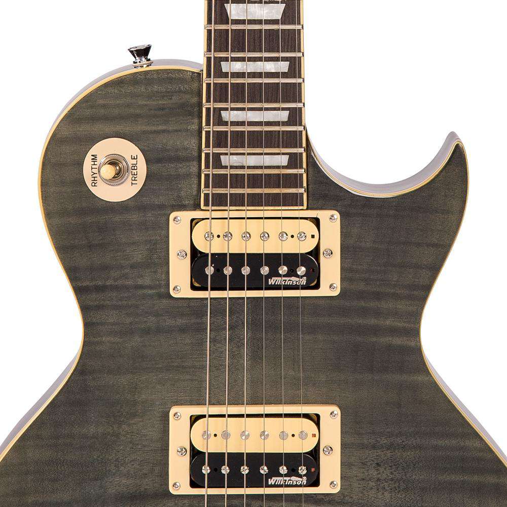Vintage V100TBK ReIssued Series Electric Guitar ~ Flamed Thru Black - Richards Guitars Of Stratford Upon Avon
