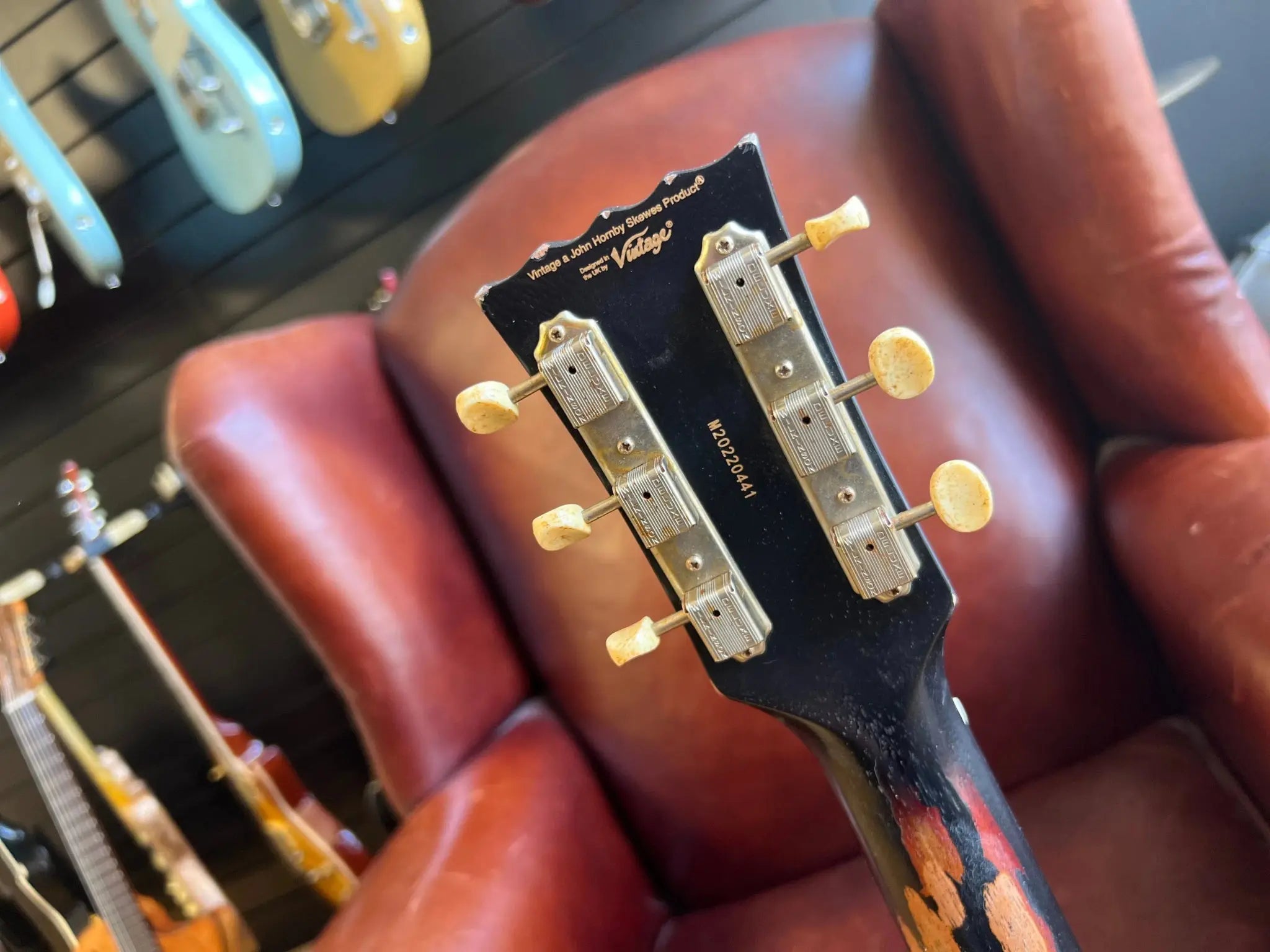 Vintage V120 ProShop "Reclaimed" Fallout Black Over Burst - Richards Guitars Of Stratford Upon Avon