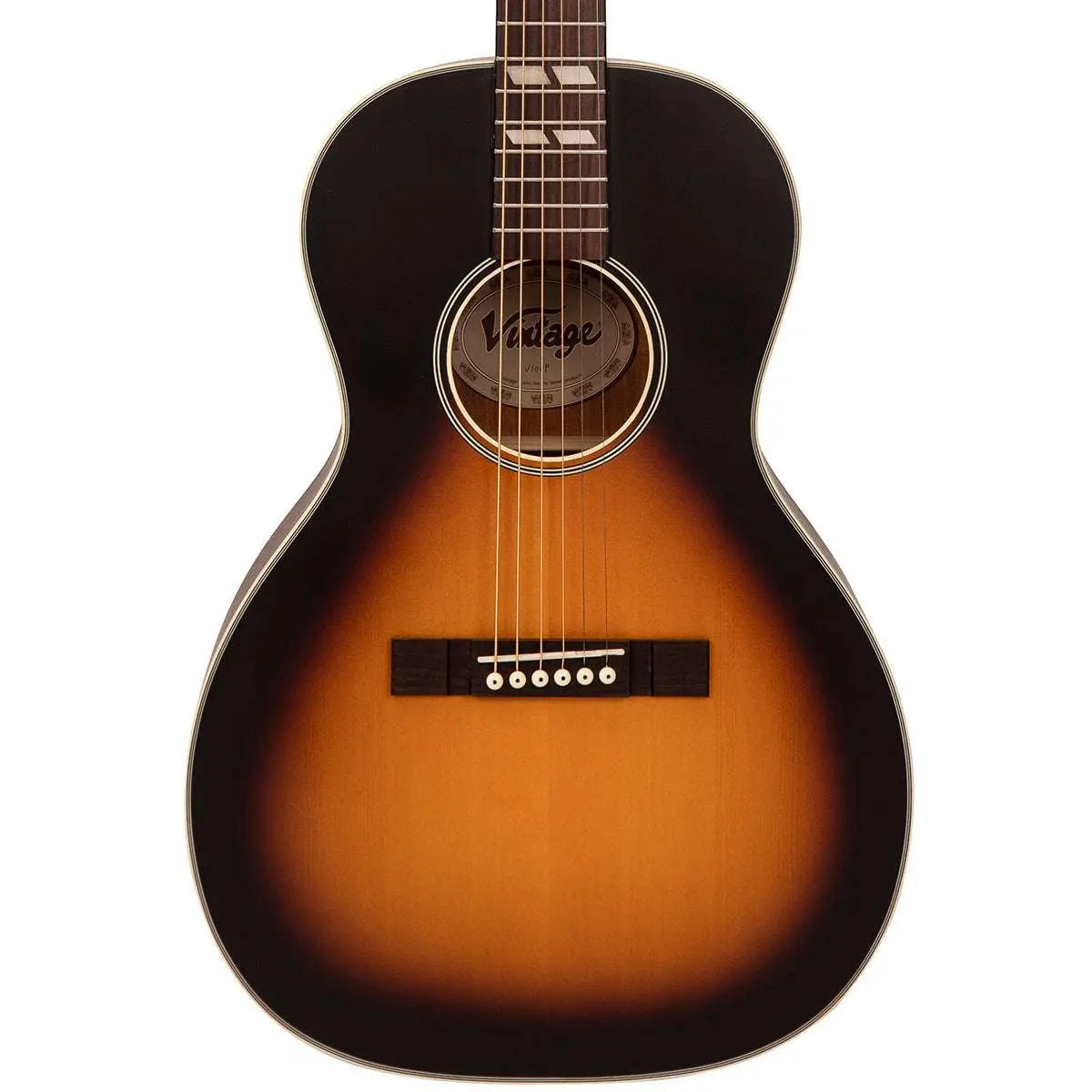 Vintage V180VSB Historic Series 'Parlour' Acoustic Guitar ~ Vintage Sunburst - Richards Guitars Of Stratford Upon Avon