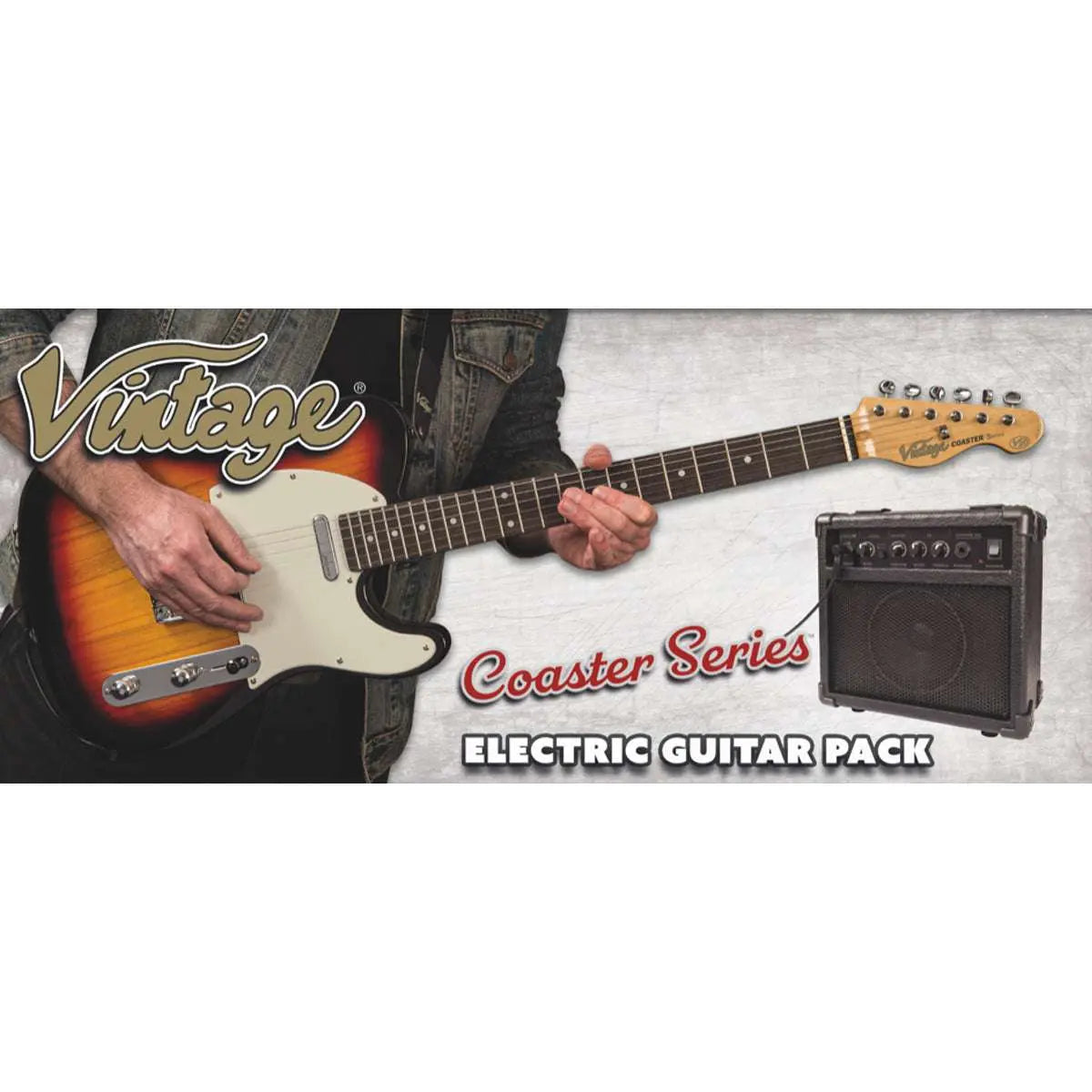 Vintage V20 Coaster Series Electric Guitar Pack ~ 3 Tone Sunburst - Richards Guitars Of Stratford Upon Avon