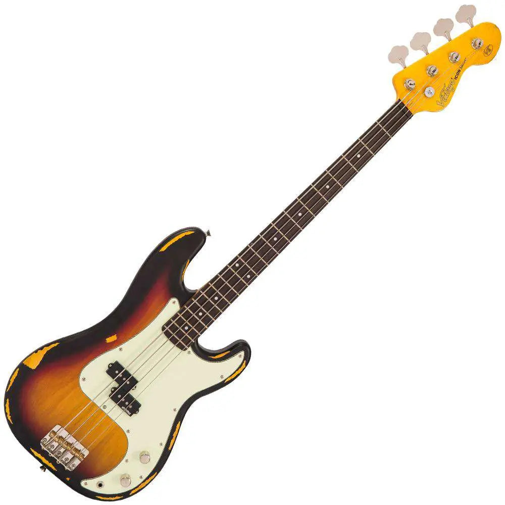 Vintage V4 ICON Bass ~ Distressed Sunset Sunburst - Richards Guitars Of Stratford Upon Avon