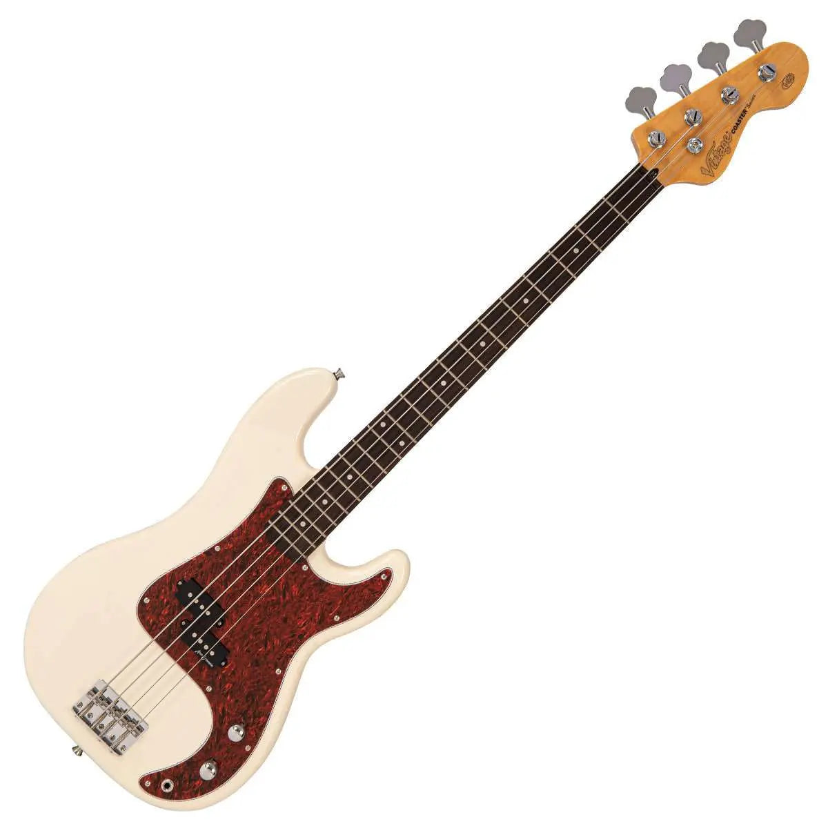 Vintage V40 Coaster Series Bass Guitar ~ Vintage White - Richards Guitars Of Stratford Upon Avon