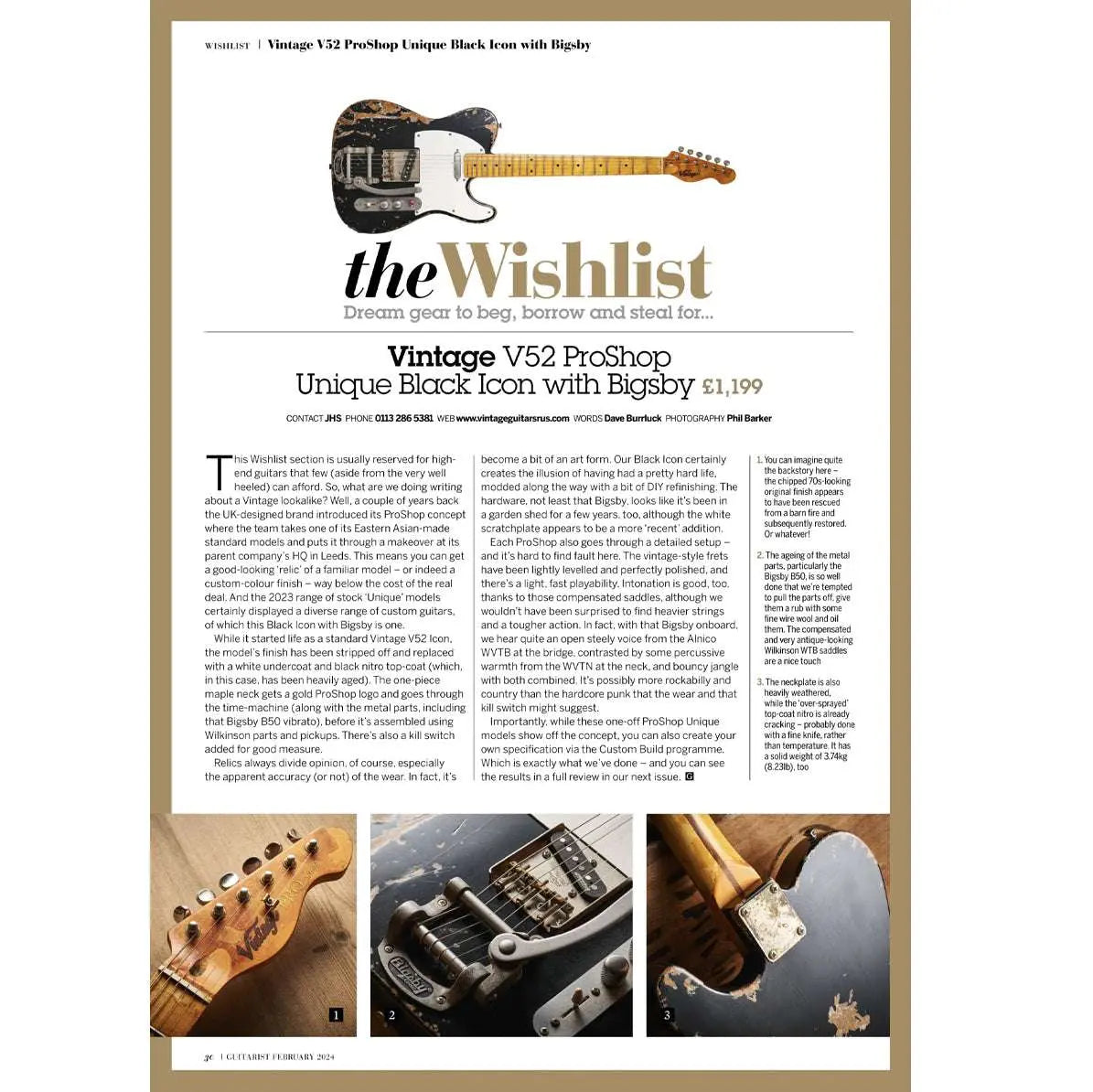 Vintage V52 ProShop Unique - Black Icon with Bigsby - Richards Guitars Of Stratford Upon Avon