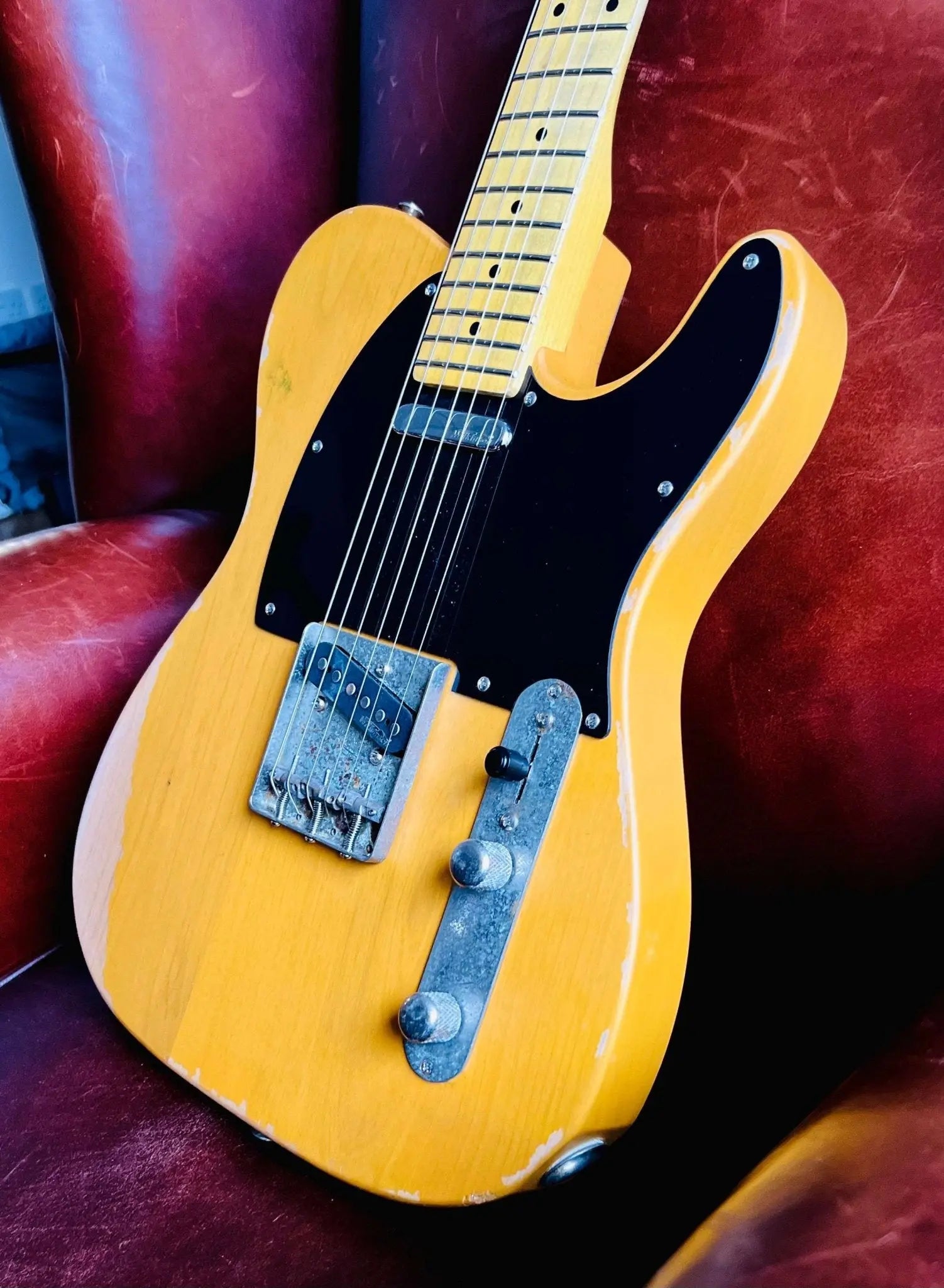 Vintage* V52MRBS Distressed Butterscotch Electric Guitar - Richards Guitars Of Stratford Upon Avon