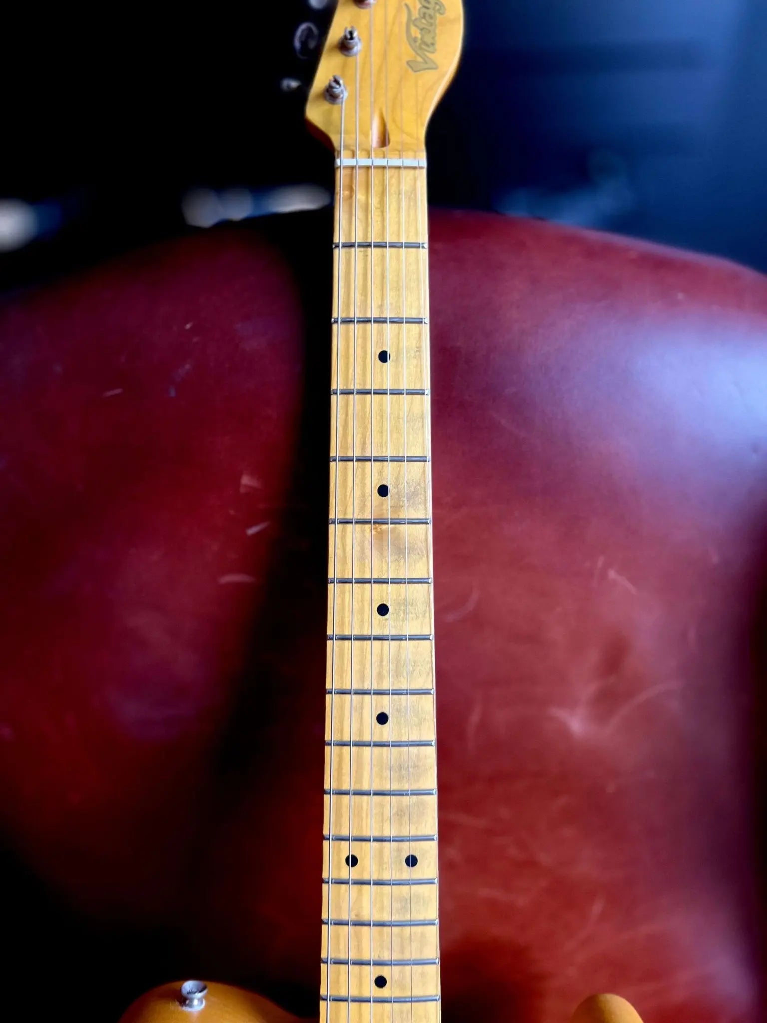 Vintage* V52MRBS Distressed Butterscotch Electric Guitar - Richards Guitars Of Stratford Upon Avon