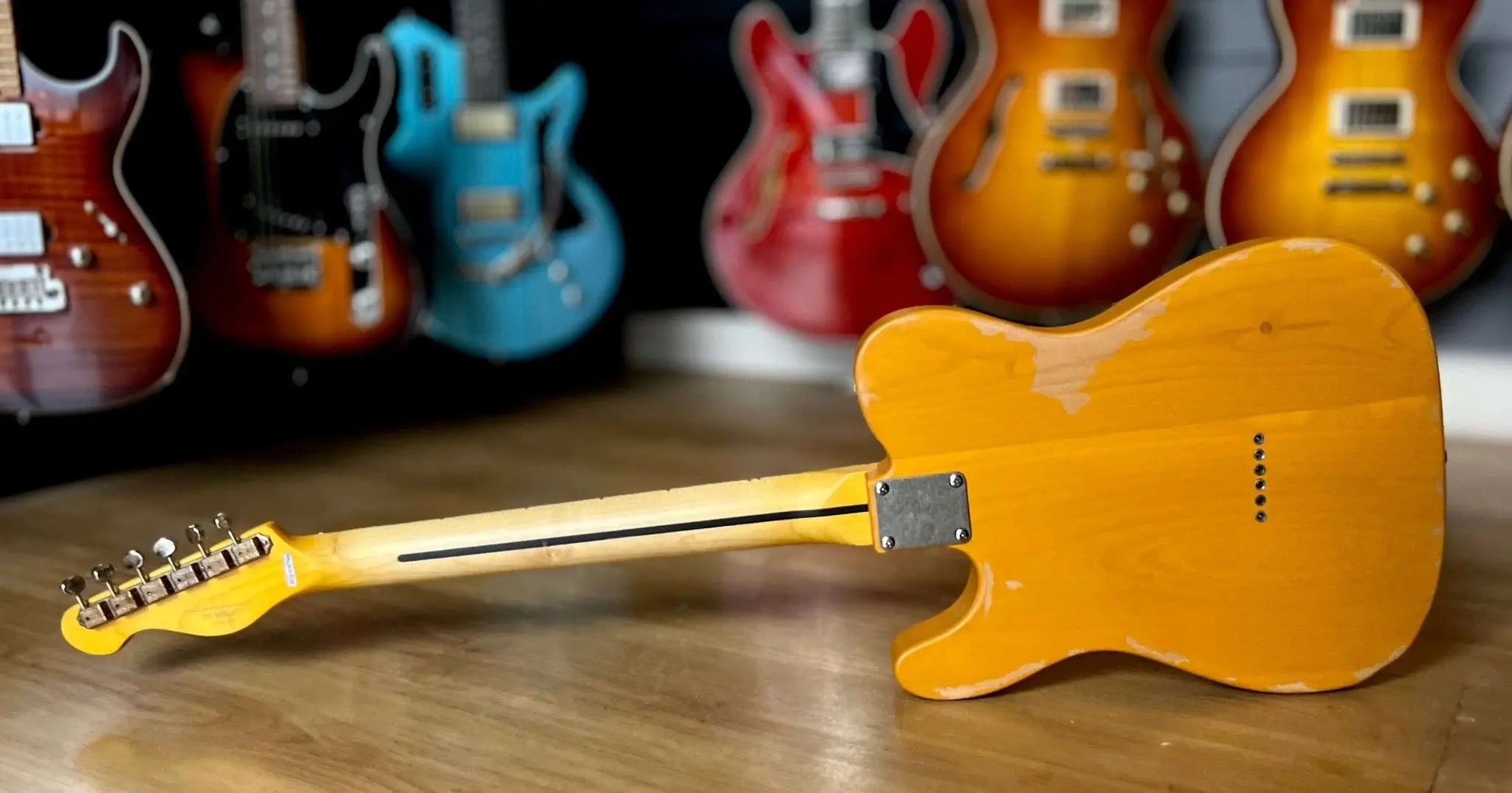 Vintage* V52MRBS Distressed Butterscotch Electric Guitar - Richards Guitars Of Stratford Upon Avon