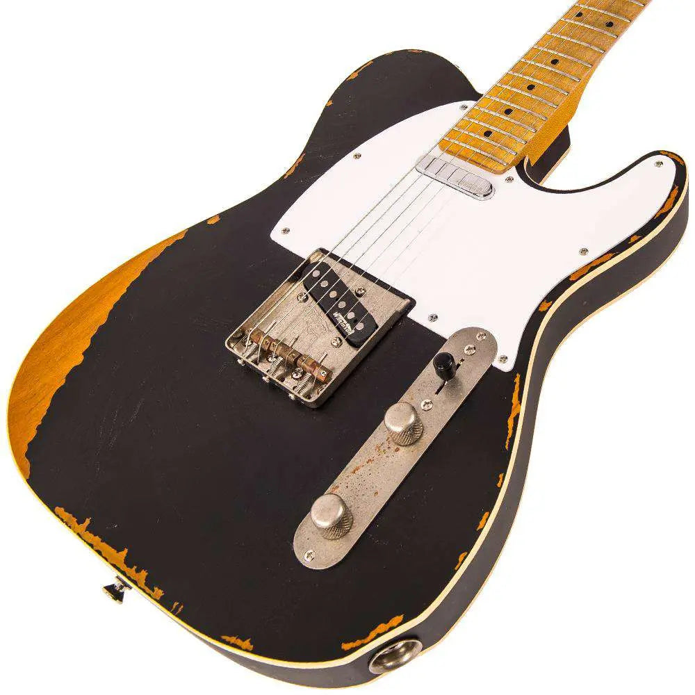 Vintage V59 ICON Electric Guitar ~ Distressed Black - Richards Guitars Of Stratford Upon Avon