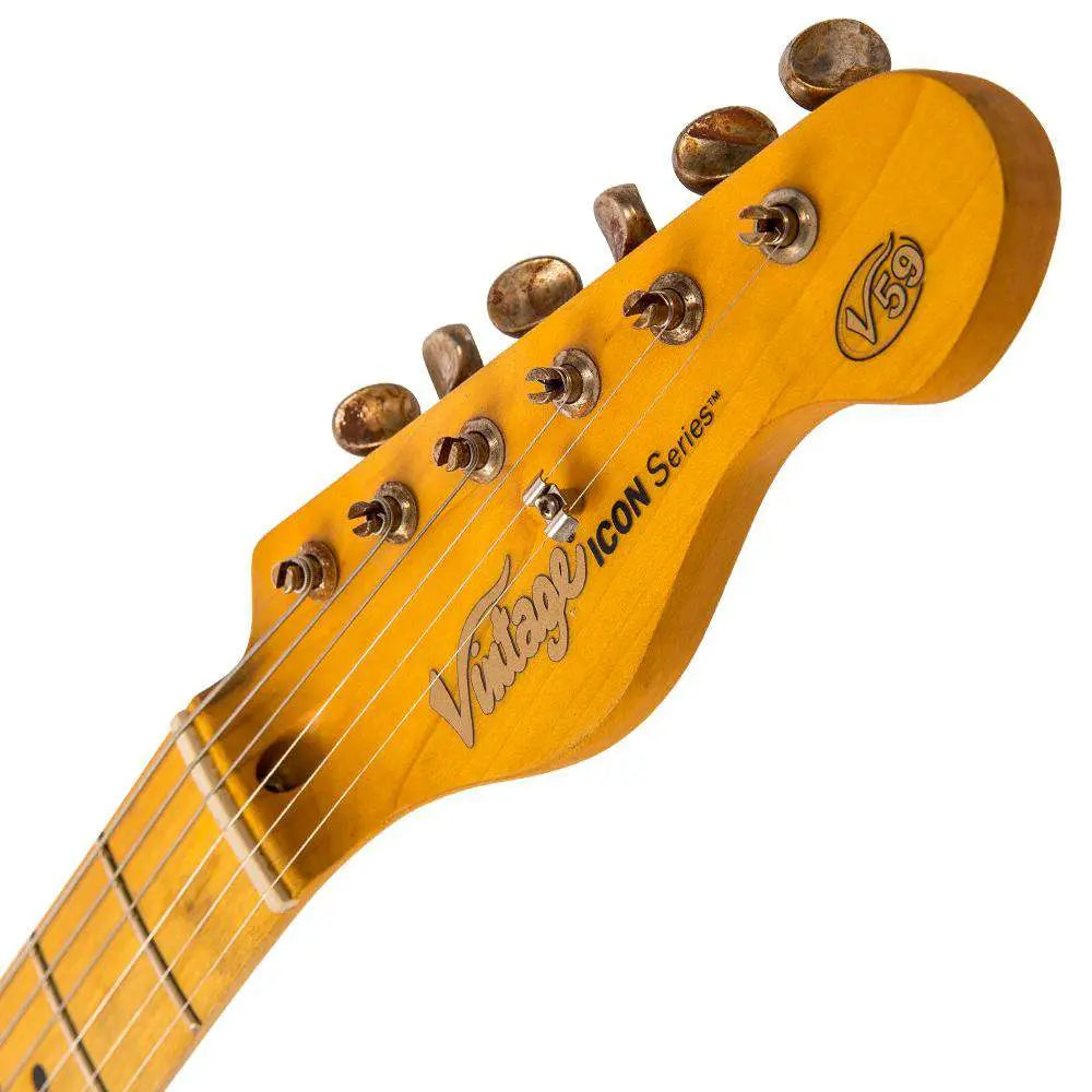 Vintage V59 ICON Electric Guitar ~ Distressed Sunburst - Richards Guitars Of Stratford Upon Avon