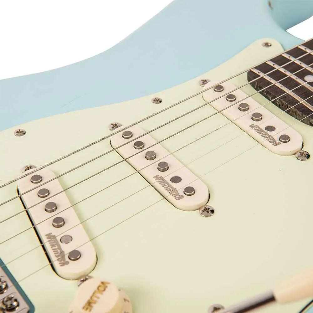 Vintage V6 ICON Electric Guitar ~ Distressed Laguna Blue - Richards Guitars Of Stratford Upon Avon