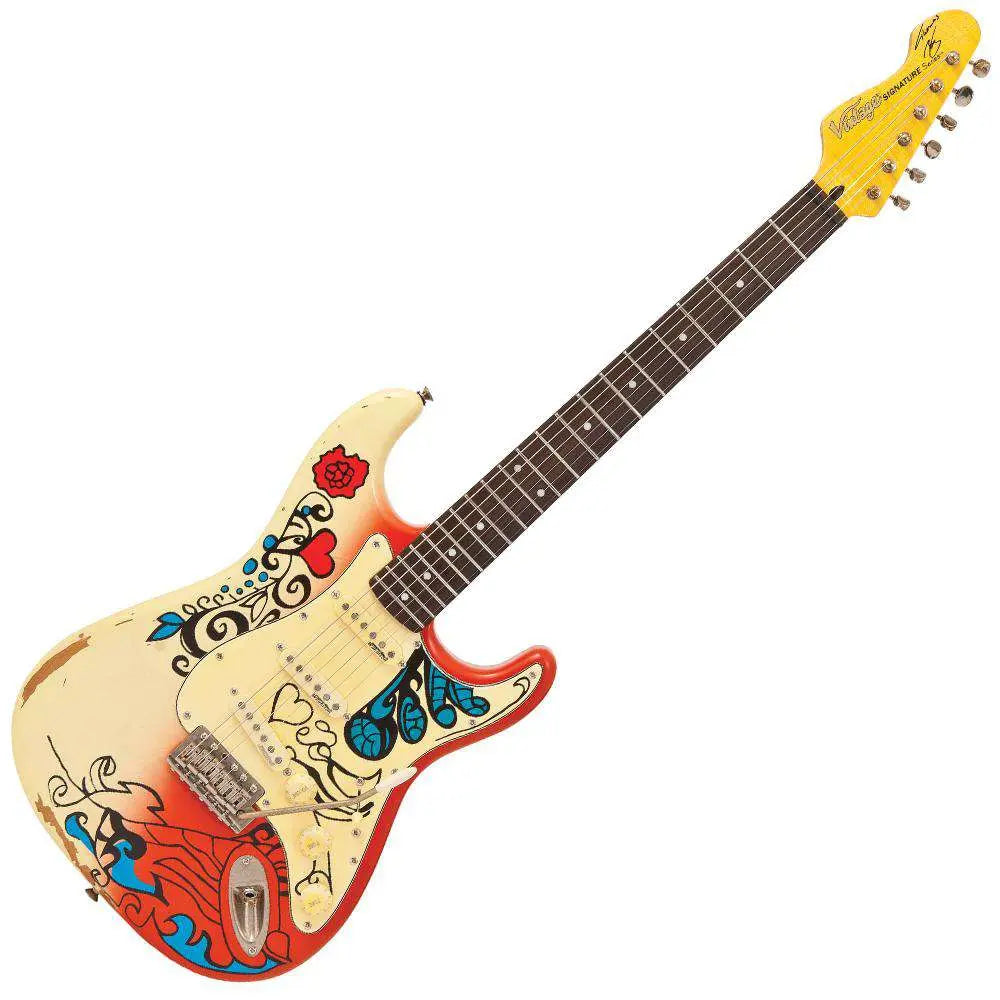 Vintage V6 Thomas Blug Signature Electric Guitar ~ 'Summer of love' - Richards Guitars Of Stratford Upon Avon