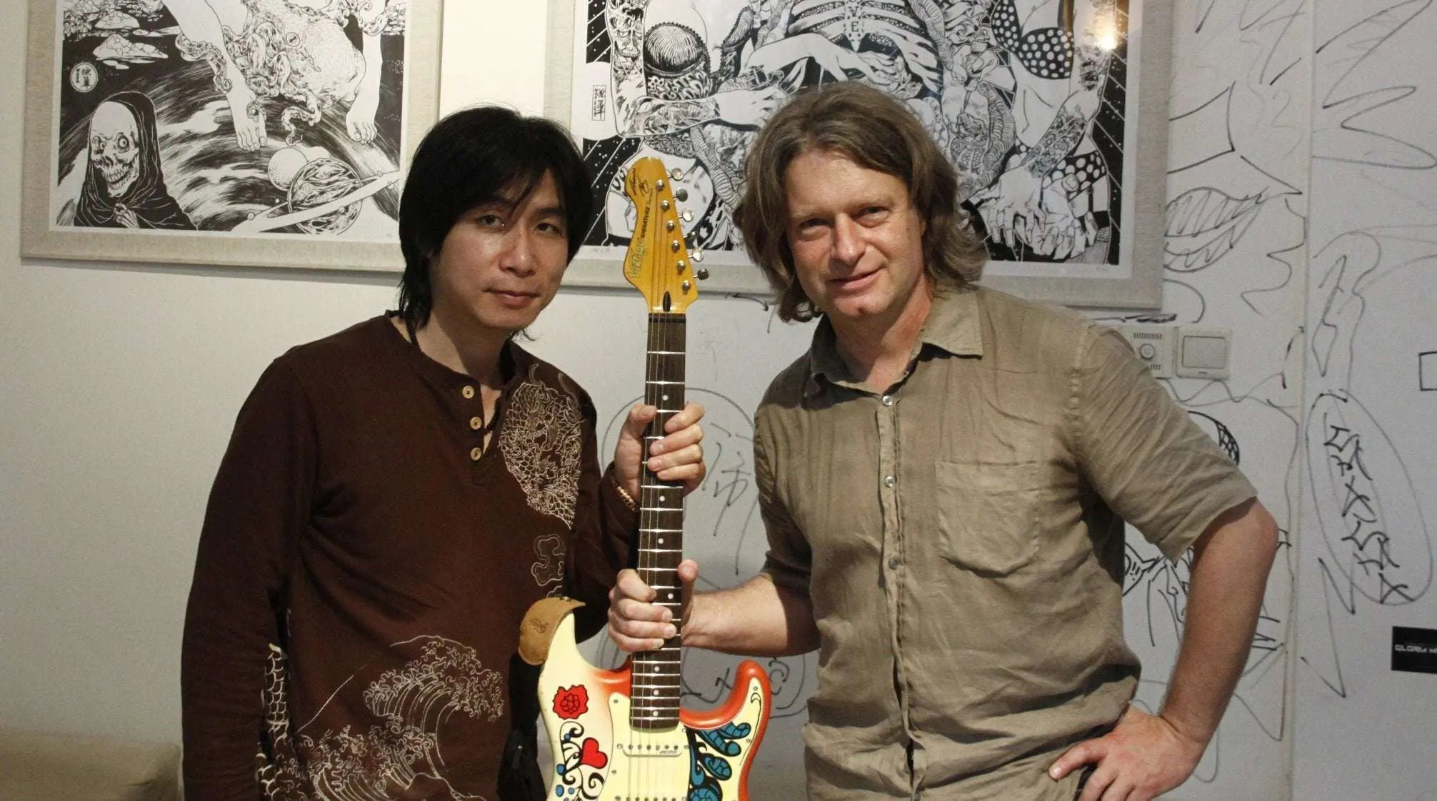 Vintage V6 Thomas Blug Signature Electric Guitar ~ 'Summer of love' - Richards Guitars Of Stratford Upon Avon