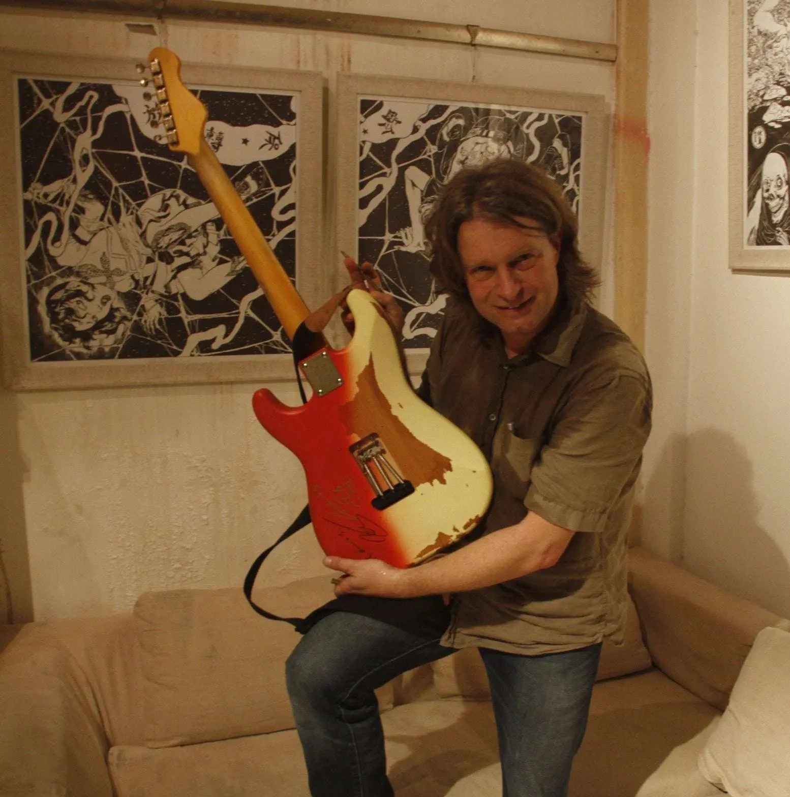 Vintage V6 Thomas Blug Signature Electric Guitar ~ 'Summer of love' - Richards Guitars Of Stratford Upon Avon