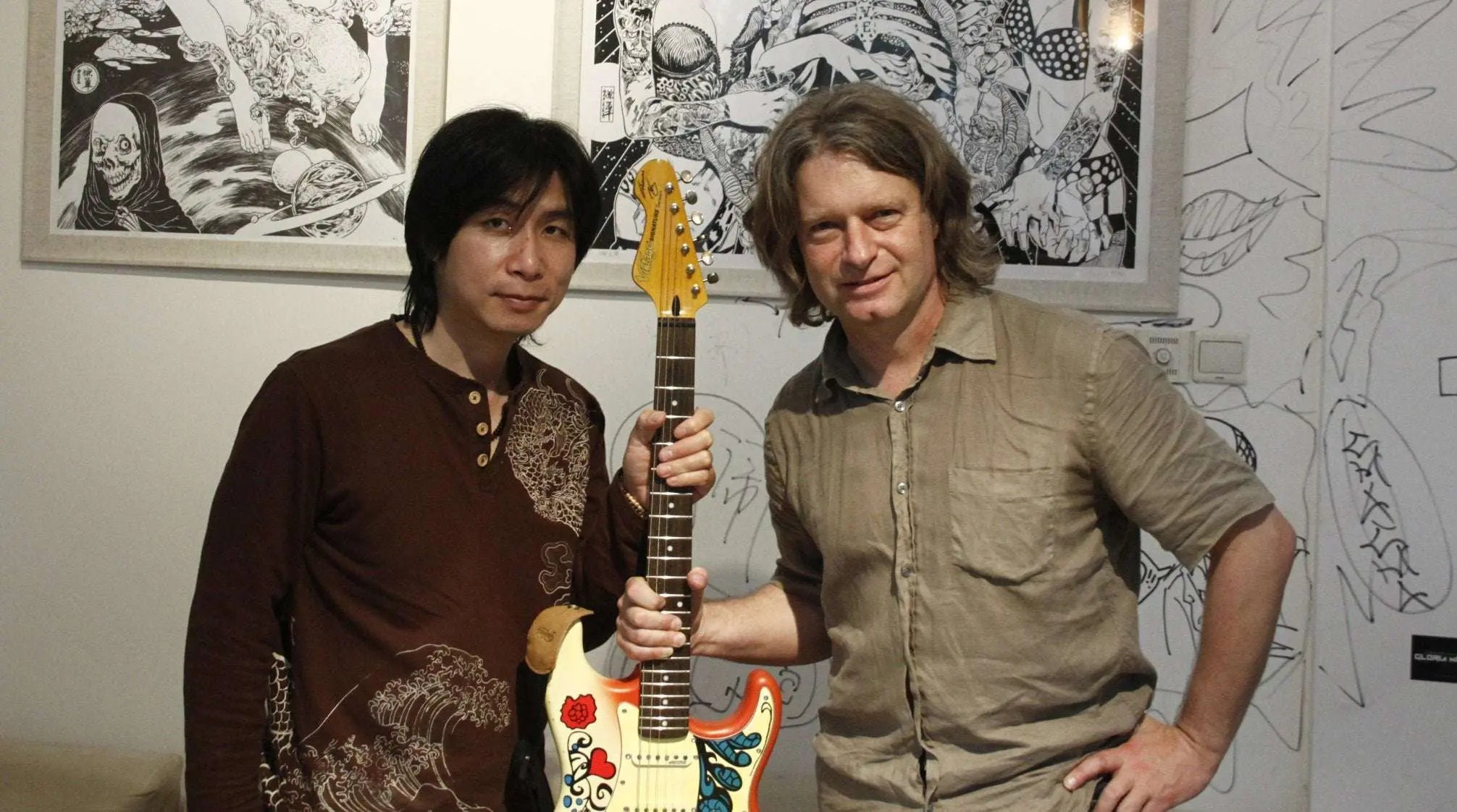 Vintage V6 Thomas Blug Signature Electric Guitar ~ 'Summer of love' - Richards Guitars Of Stratford Upon Avon