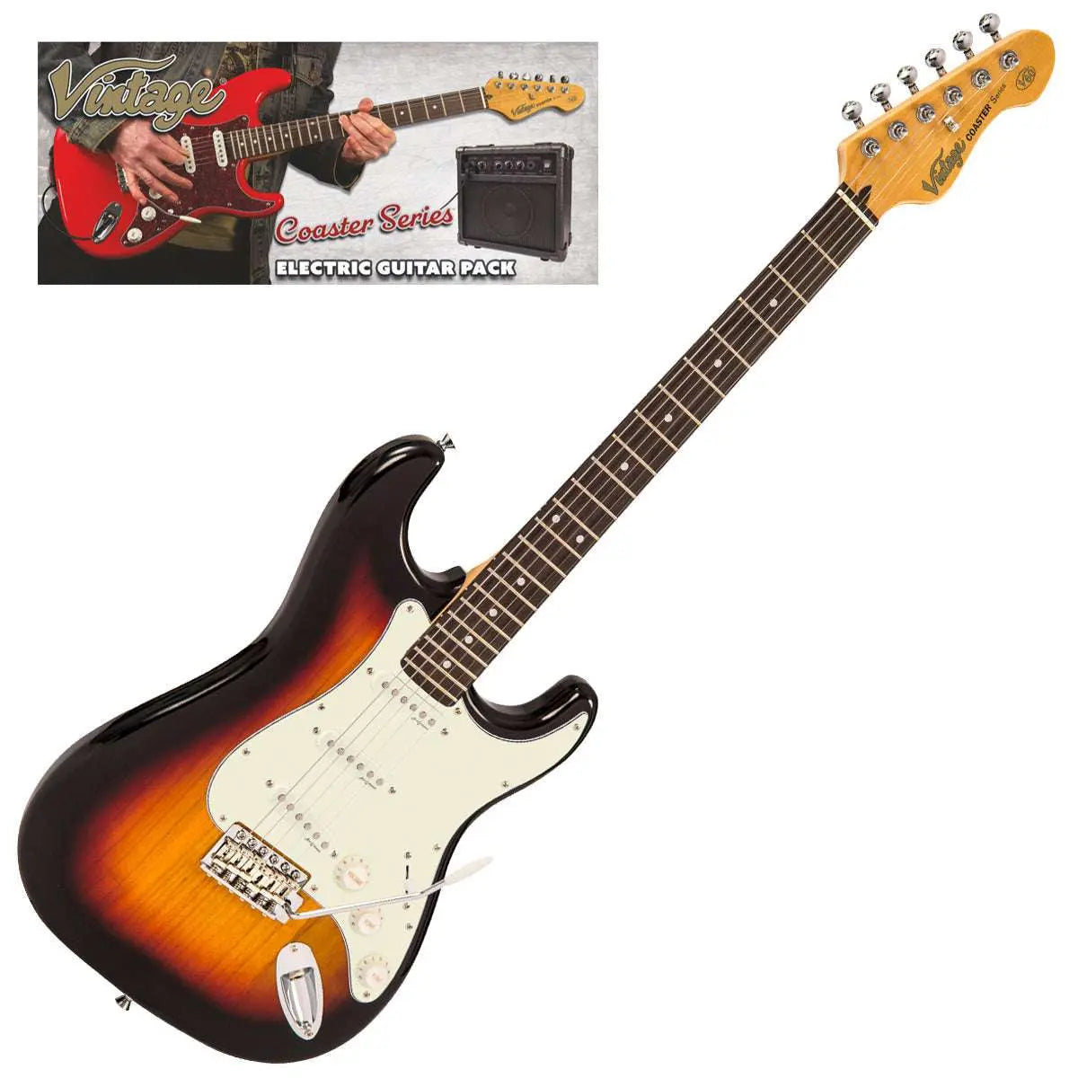 Vintage V60 Coaster Series Electric Guitar Pack ~ 3 Tone Sunburst - Richards Guitars Of Stratford Upon Avon