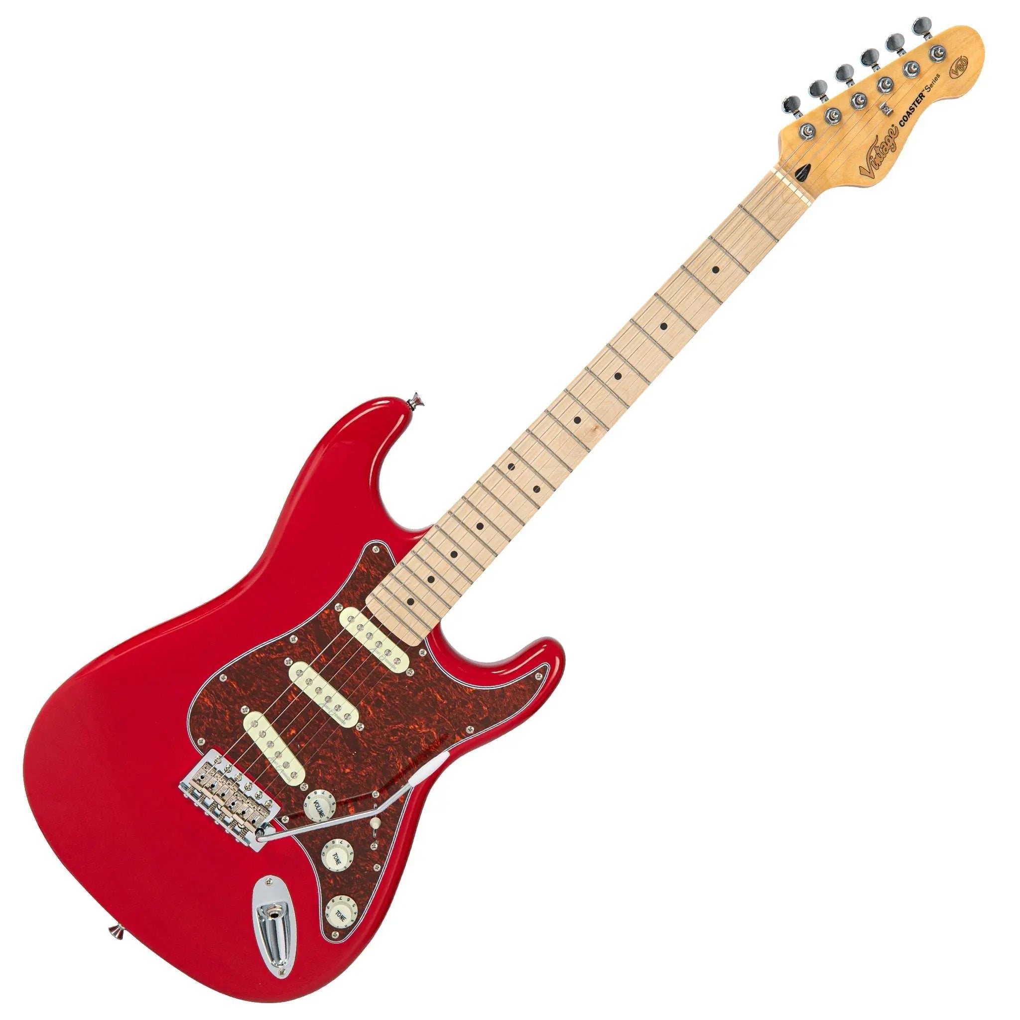 Vintage V60 Maple Coaster Series Electric Guitar Pack ~ Gloss Red - Richards Guitars Of Stratford Upon Avon