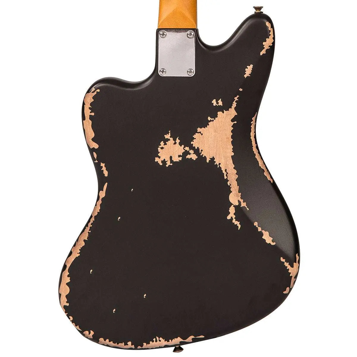 Vintage V65 VMRBK ICON Vibrato Electric Guitar ~ Distressed Black - Richards Guitars Of Stratford Upon Avon