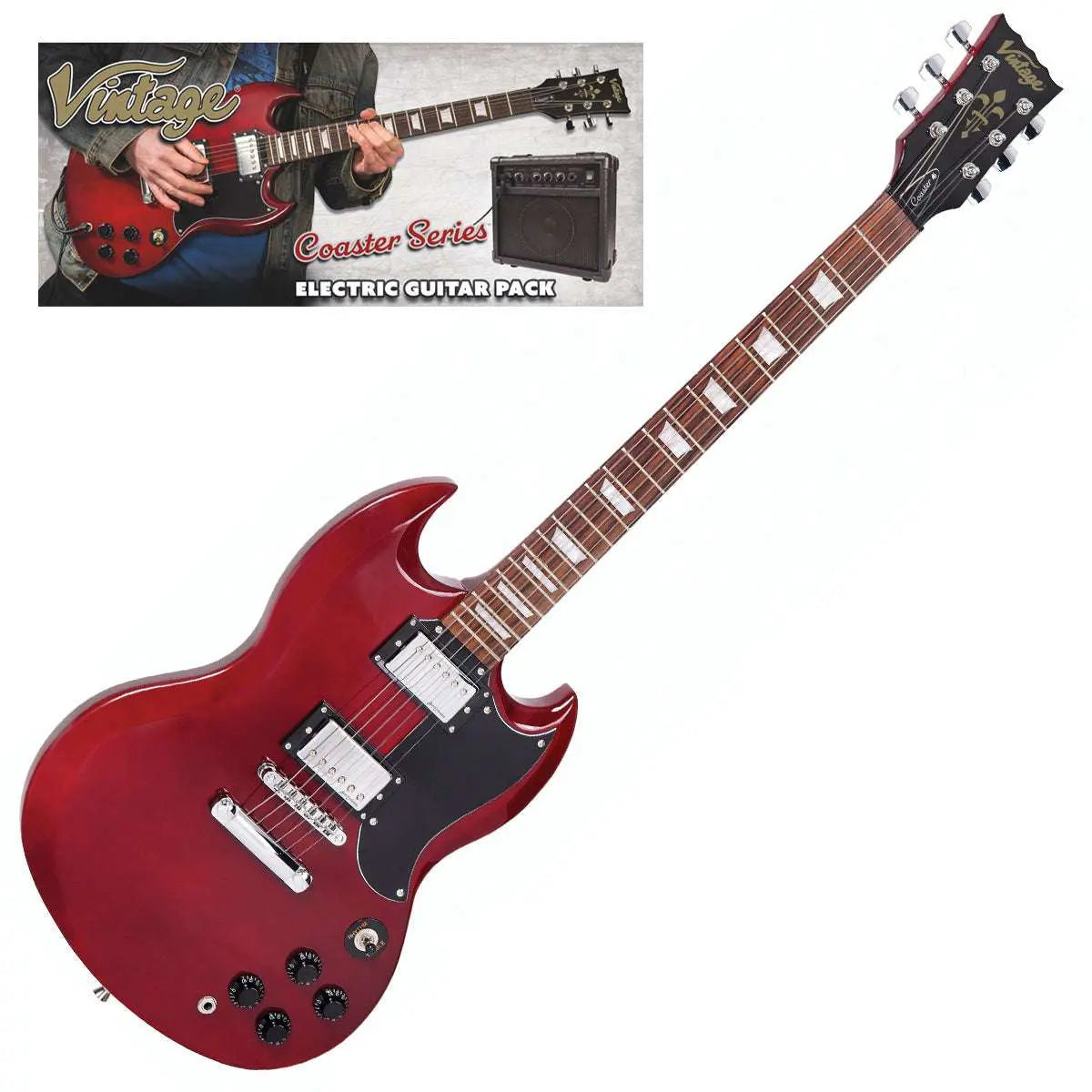 Vintage V69 Coaster Series Electric Guitar Pack ~ Cherry Red - Richards Guitars Of Stratford Upon Avon