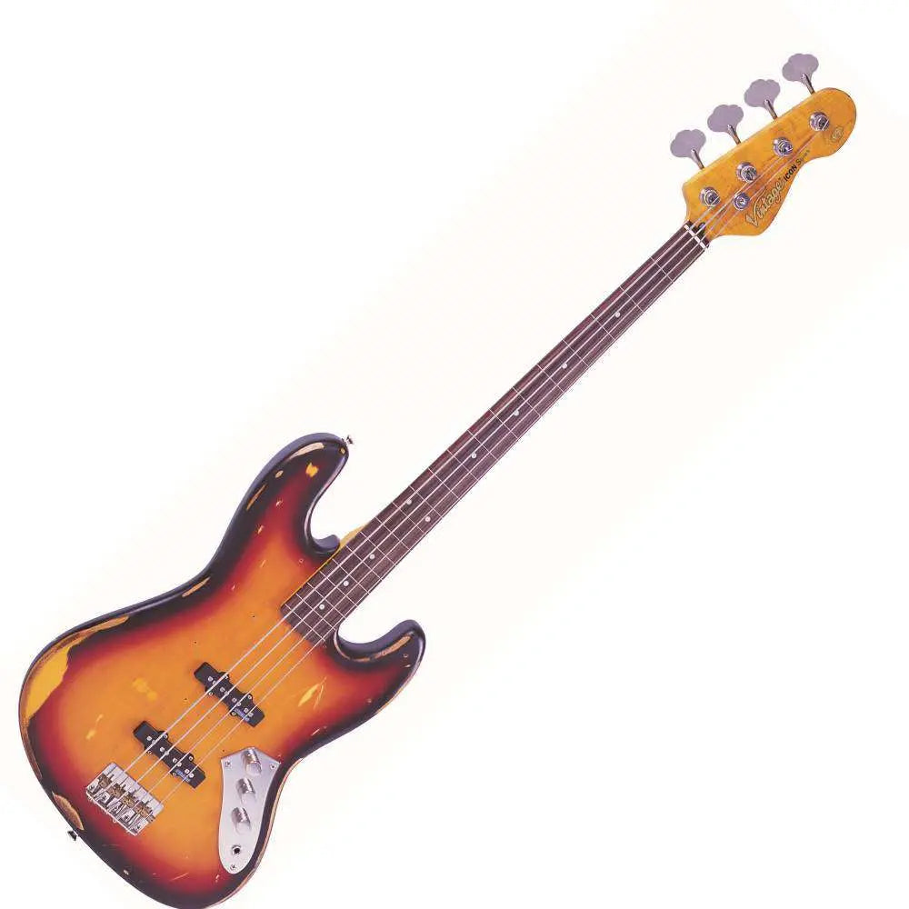 Vintage V74 ICON Fretless Bass ~ Sunset Sunburst - Richards Guitars Of Stratford Upon Avon