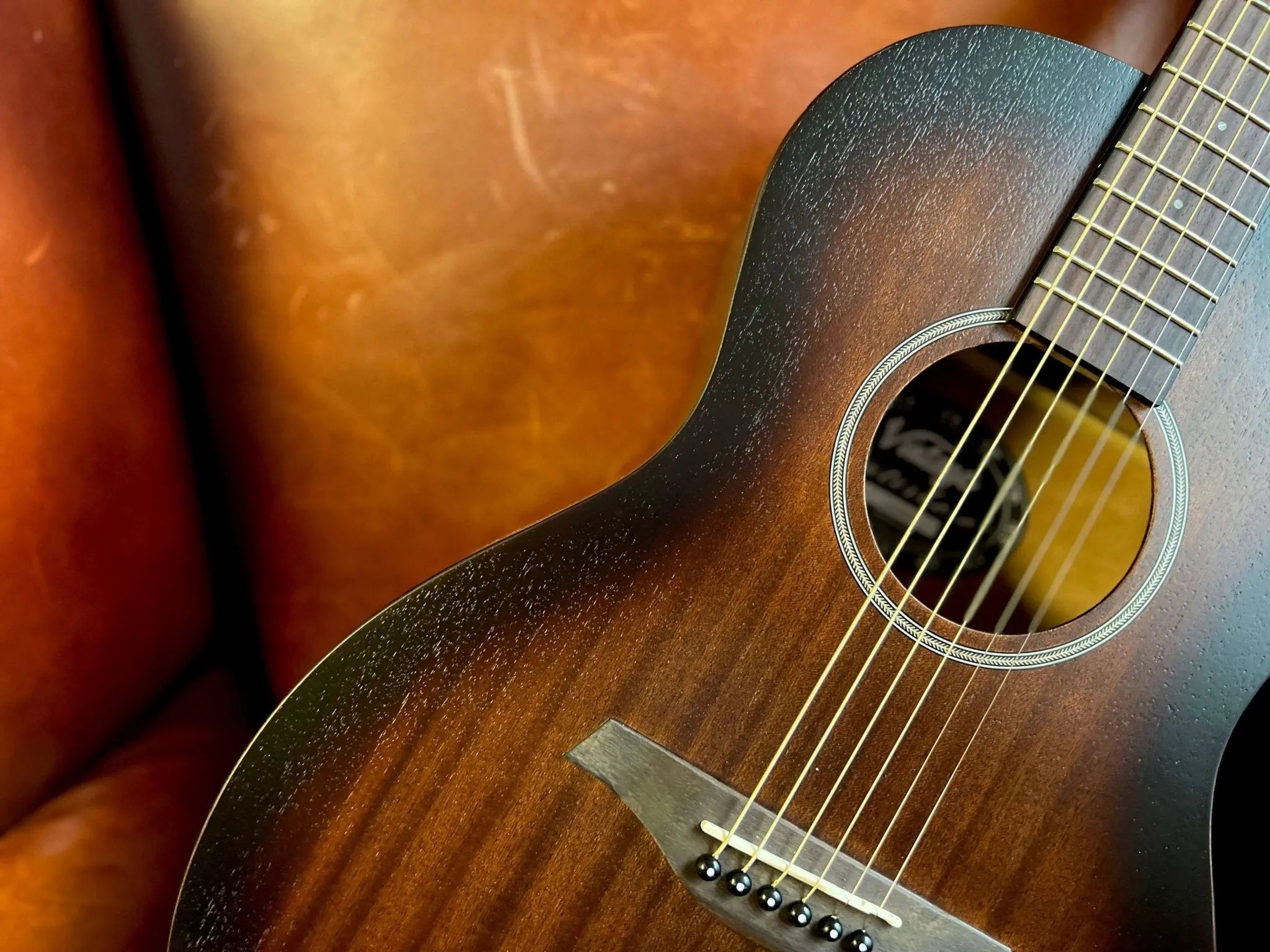 Vintage VE880WK Parlour Electro Acoustic Guitar ~ Whisky Sour - Richards Guitars Of Stratford Upon Avon