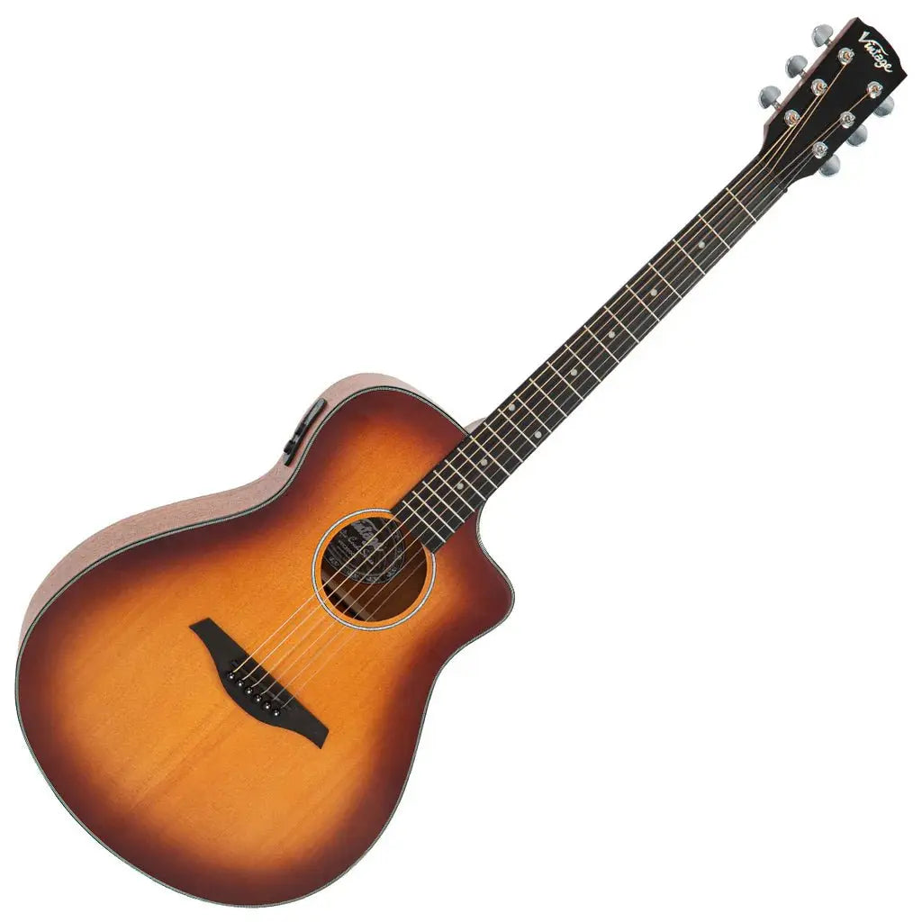 Vintage VEC300CB Pacific Coast Series Cherry Burst Electro - Acoustic Guitar - Richards Guitars Of Stratford Upon Avon