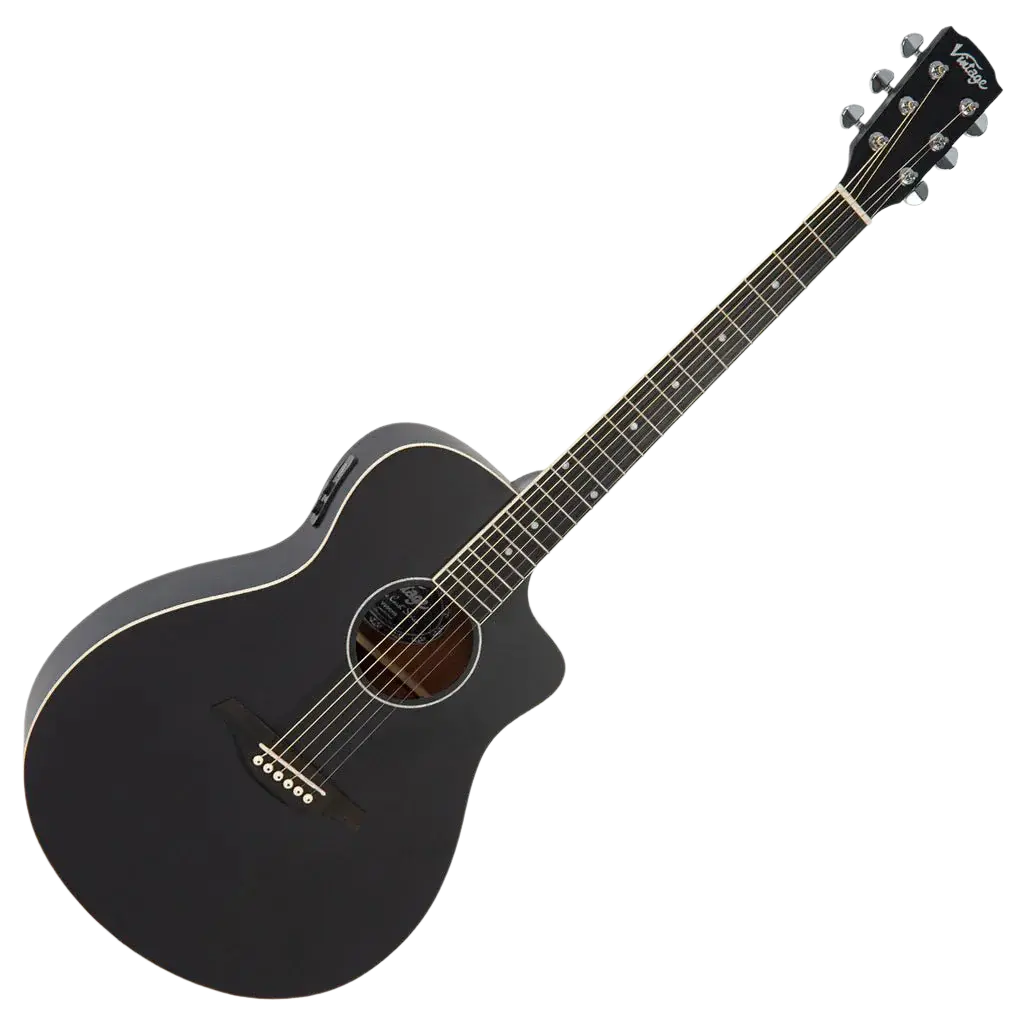 Vintage VEC300MB Pacific Coast Series Midnite Black Electro - Acoustic Guitar - Richards Guitars Of Stratford Upon Avon