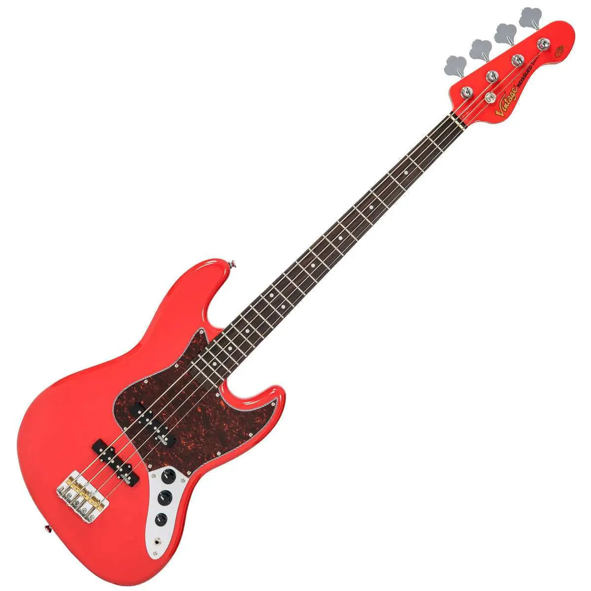 Vintage VJ74 ReIssued Bass ~ Firenza Red - Richards Guitars Of Stratford Upon Avon