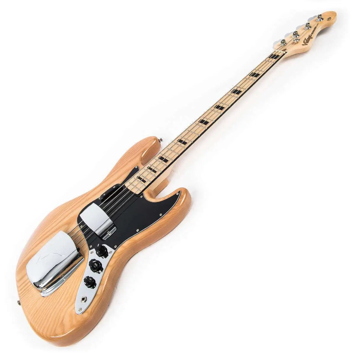 Vintage VJ74 ReIssued Maple Fingerboard Bass ~ Natural Ash - Richards Guitars Of Stratford Upon Avon