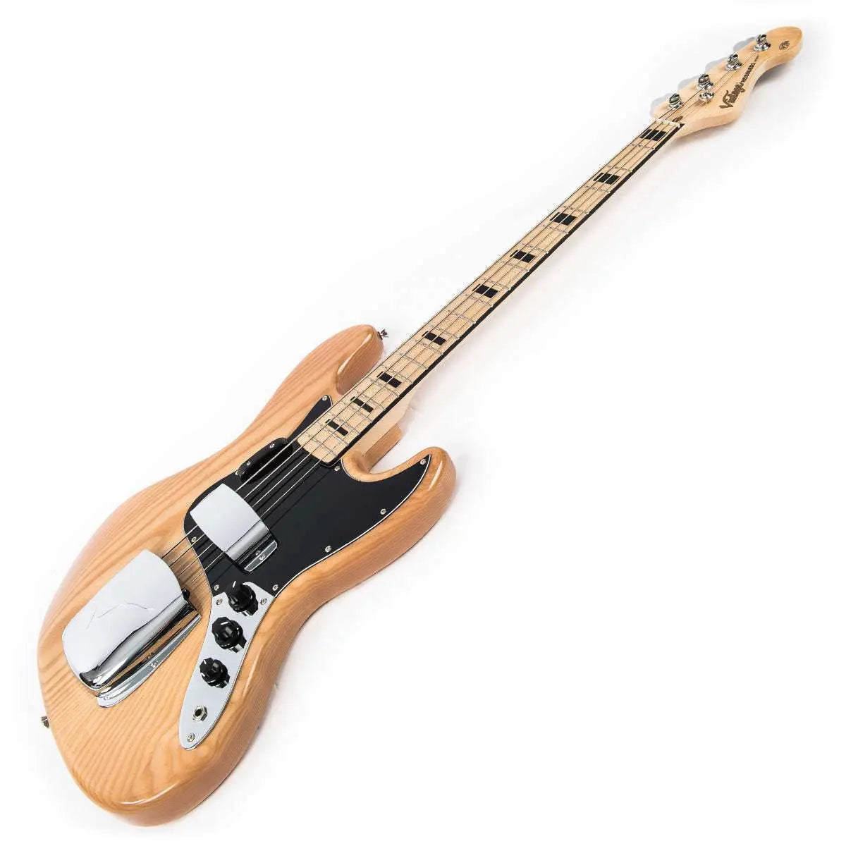 Vintage VJ74 ReIssued Maple Fingerboard Bass ~ Natural Ash - Richards Guitars Of Stratford Upon Avon