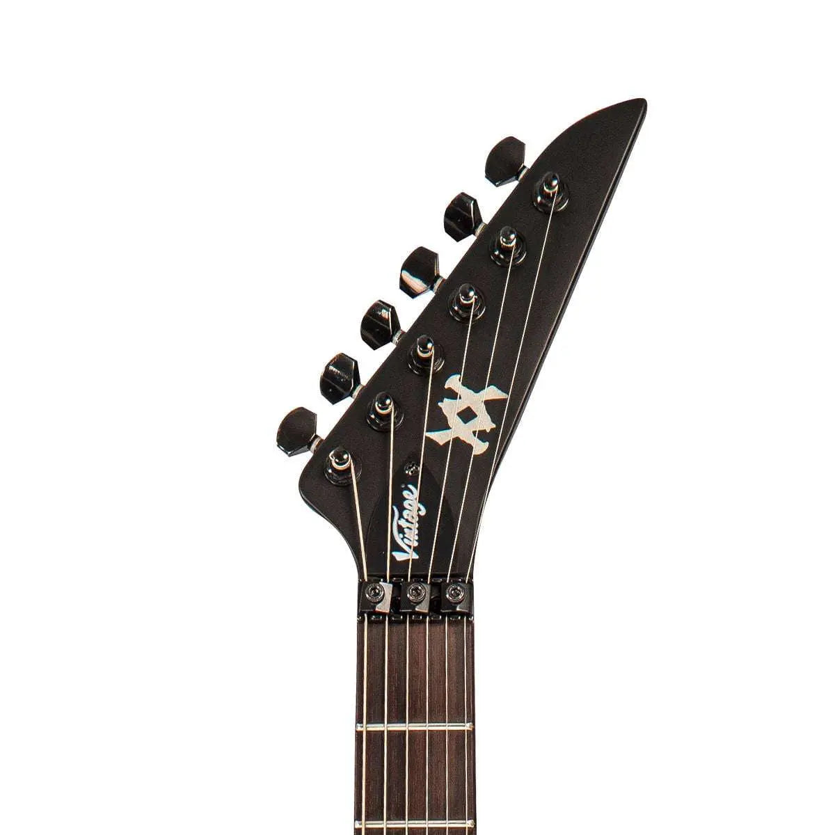 Vintage VMX Series WARP Electric Guitar ~ Satin Black - Richards Guitars Of Stratford Upon Avon