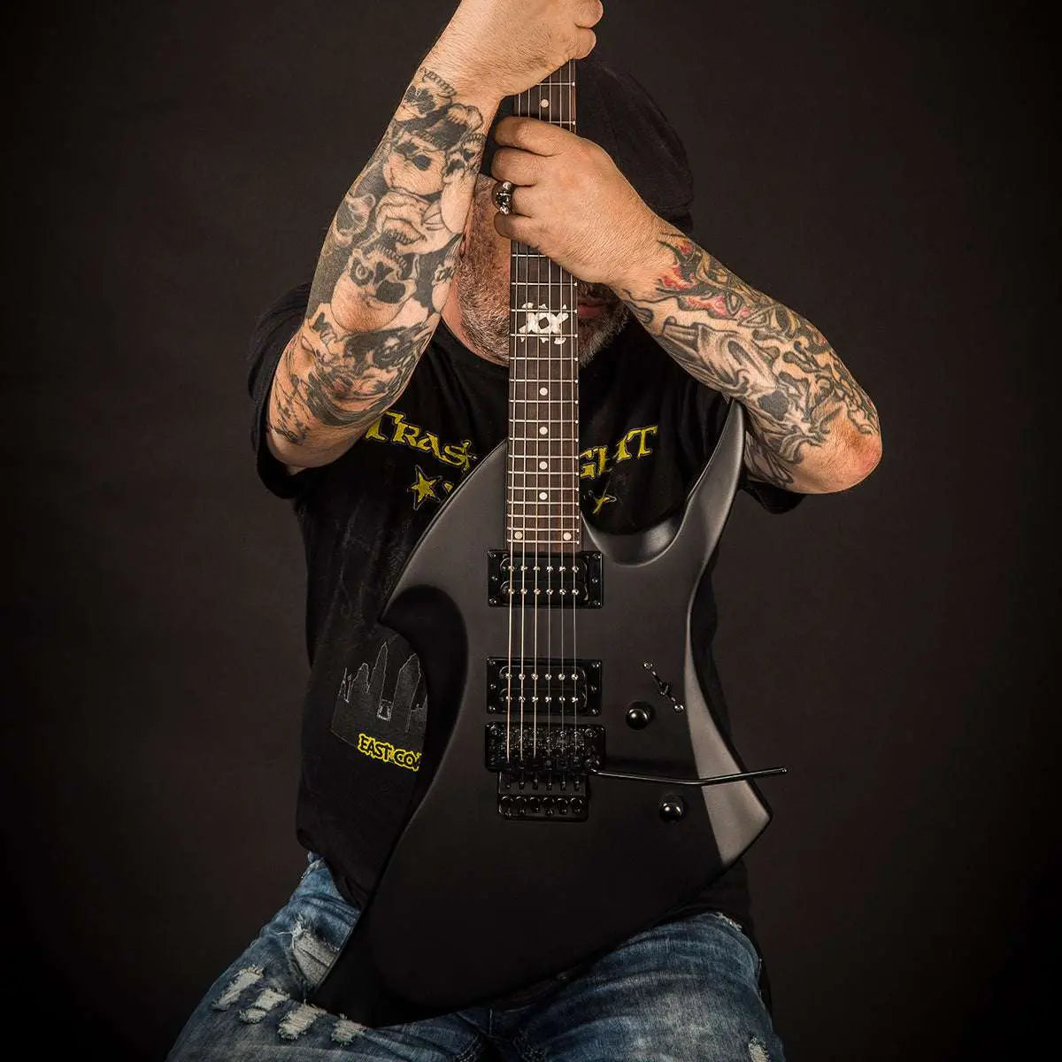 Vintage VMX Series WARP Electric Guitar ~ Satin Black - Richards Guitars Of Stratford Upon Avon