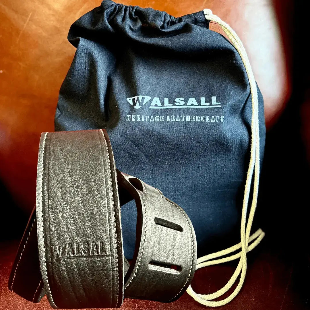 Buy Walsall Hand Made Premium Padded Bridle Leather Guitar Strap: Deep Ocean Blue w' Blue Stitch