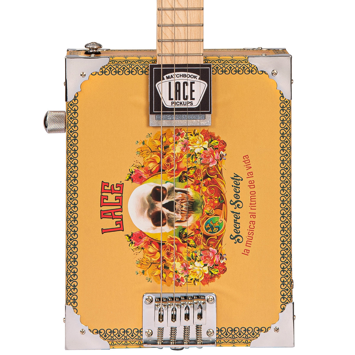 Lace Cigar Box Electric Guitar ~ 4 String ~ Secret Society, Electric Guitars for sale at Richards Guitars.