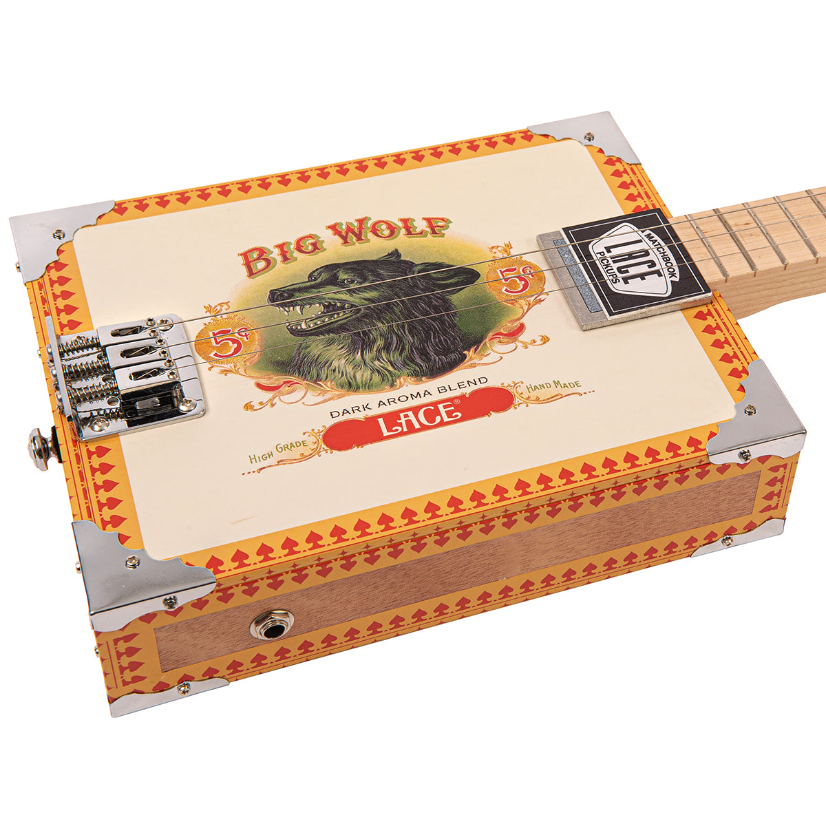 Lace Cigar Box Electric Guitar ~ 3 String ~ Big Wolf, Electric Guitars for sale at Richards Guitars.