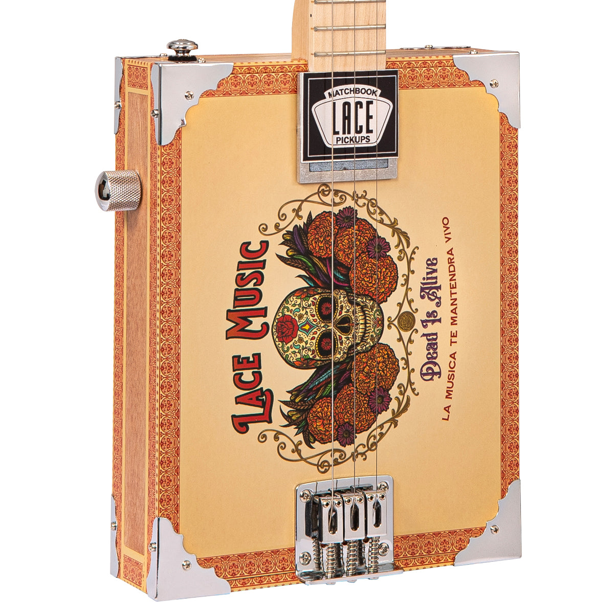 Lace Cigar Box Electric Guitar ~ 3 String ~ Dead Is Alive, Electric Guitars for sale at Richards Guitars.