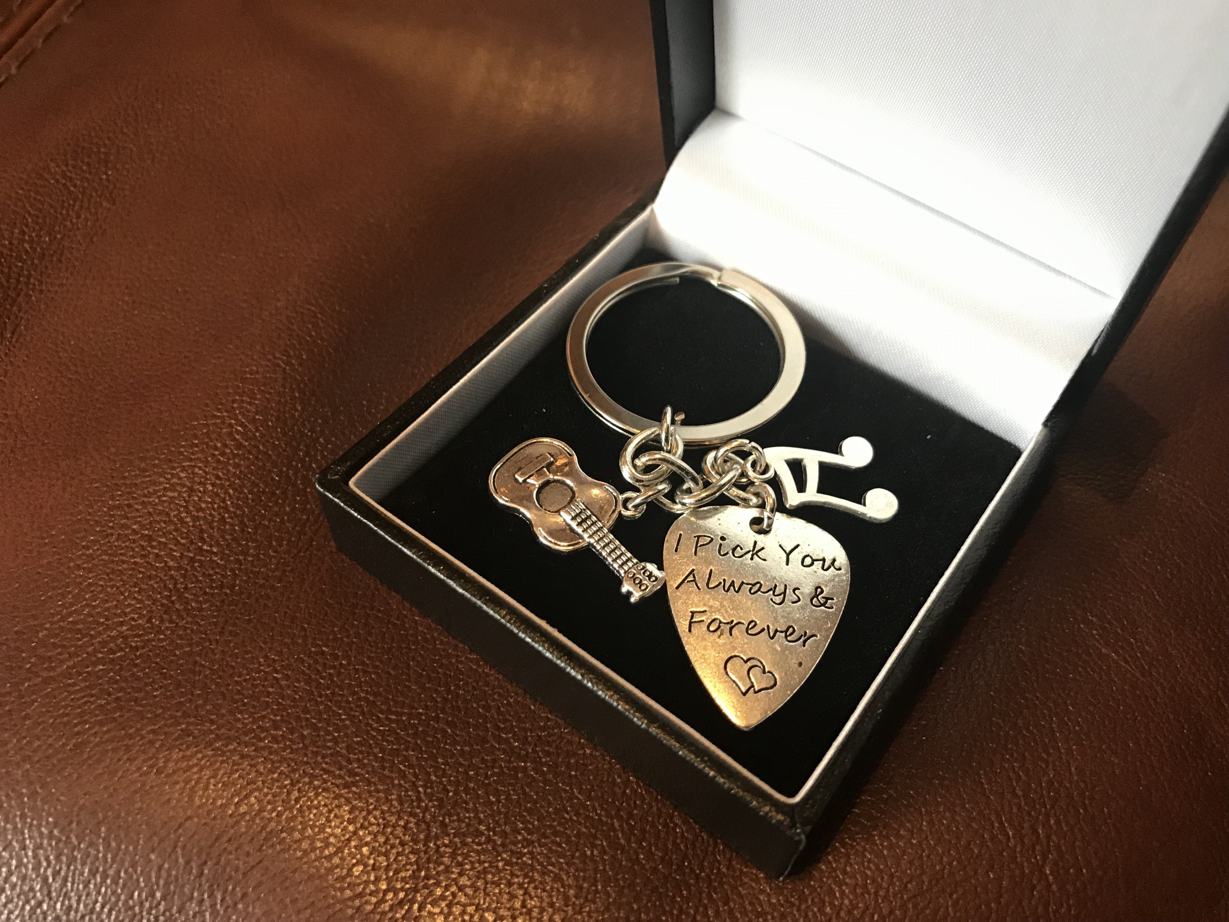 SMJ Hand Made Guitar Pick Keyring & Gift Box. Beautiful Guitar Gift (£1 Goes to Butterfly Conservation), Accessory for sale at Richards Guitars.