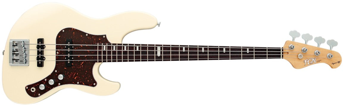 FGN Bass Guitar Expert Mighty Jazz EMJALR Antique White (AWH) With Hard Case, Bass Guitar for sale at Richards Guitars.