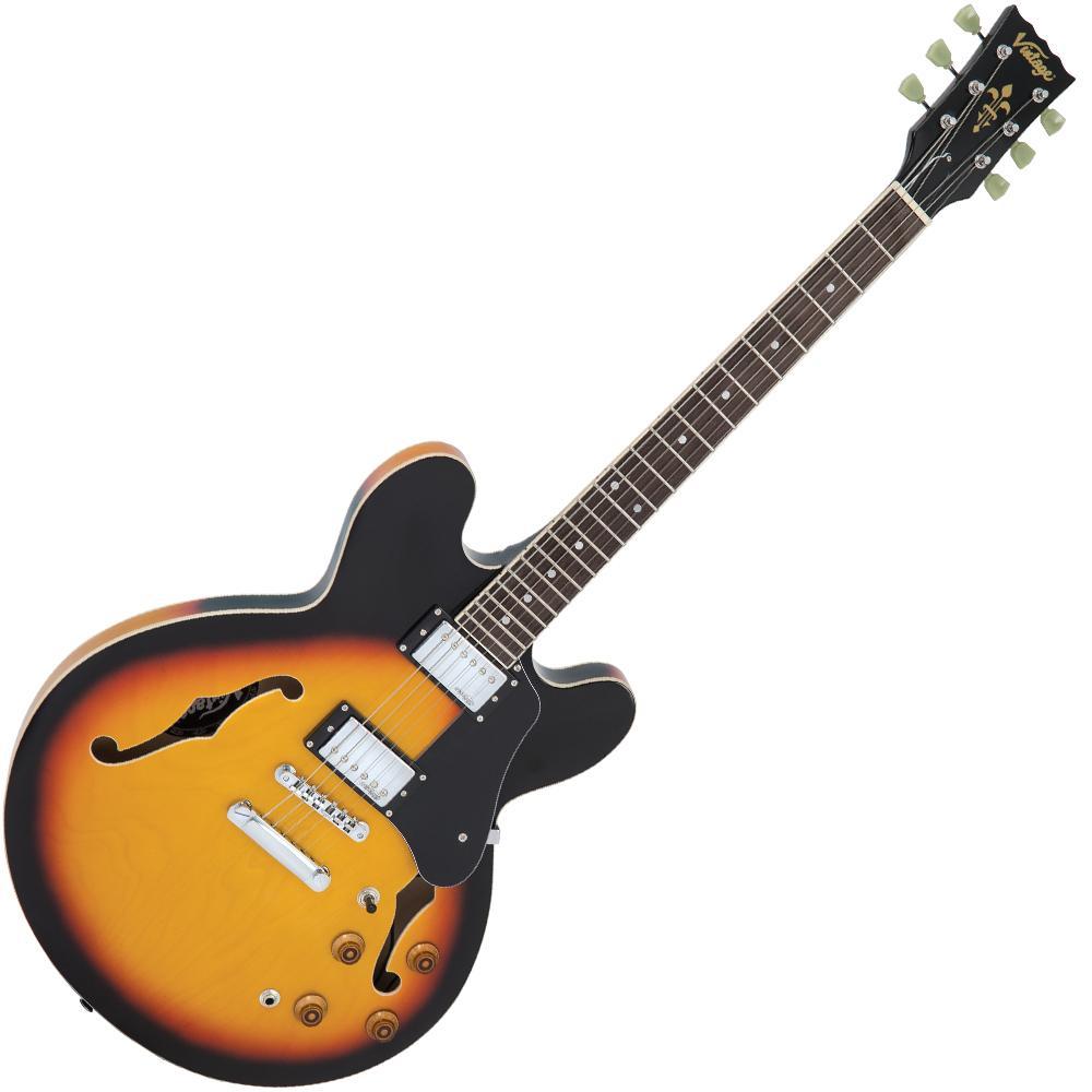 Vintage VSA500 ReIssued Semi Acoustic Guitar ~ Sunburst, Electric Guitar for sale at Richards Guitars.