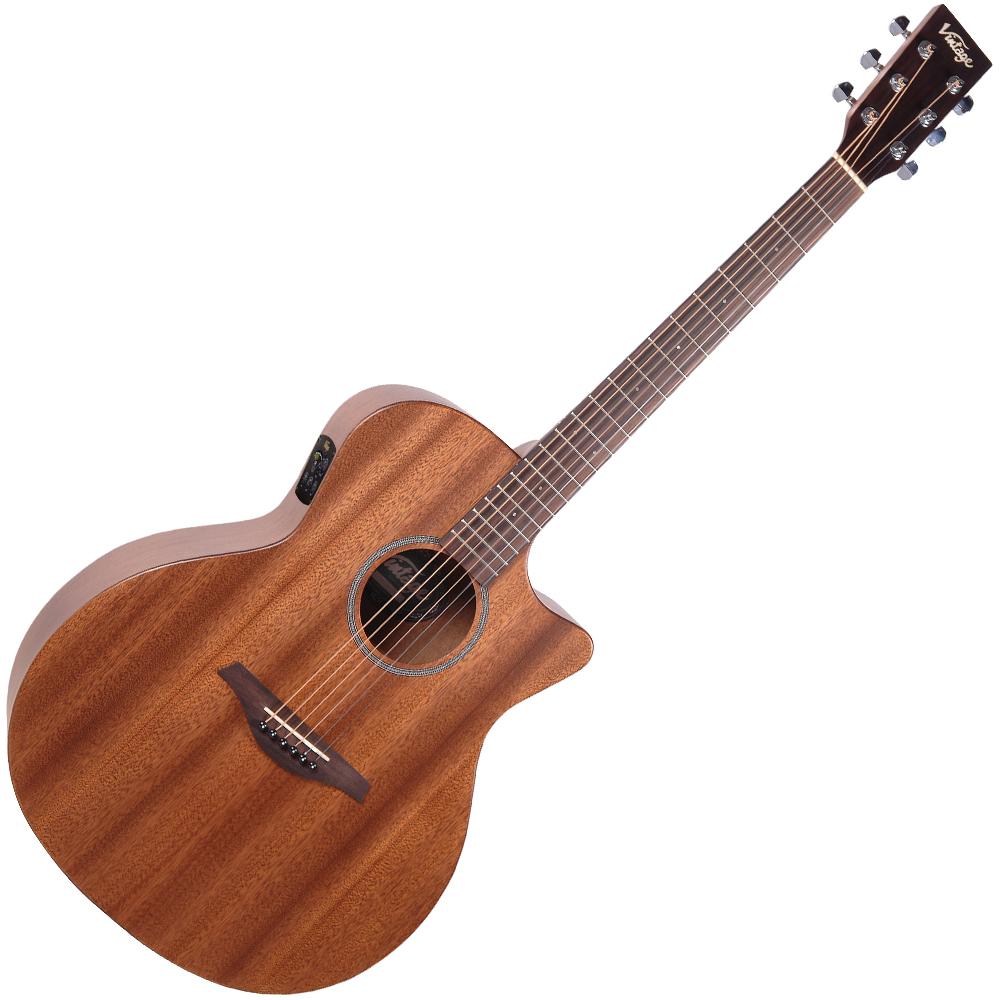 Vintage VE990 Electro-Acoustic Cutaway Guitar ~ Mahogany, Electro Acoustic Guitar for sale at Richards Guitars.