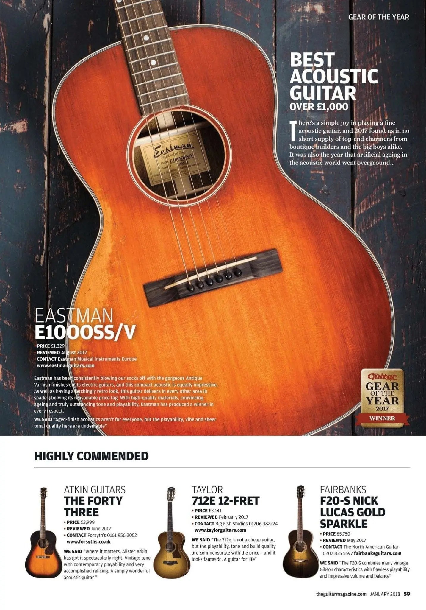 Eastman E10 OOSS/v ANTIQUE CLASSIC (Price inc. Custom Pro Setup Package) - Richards Guitars Of Stratford Upon Avon
