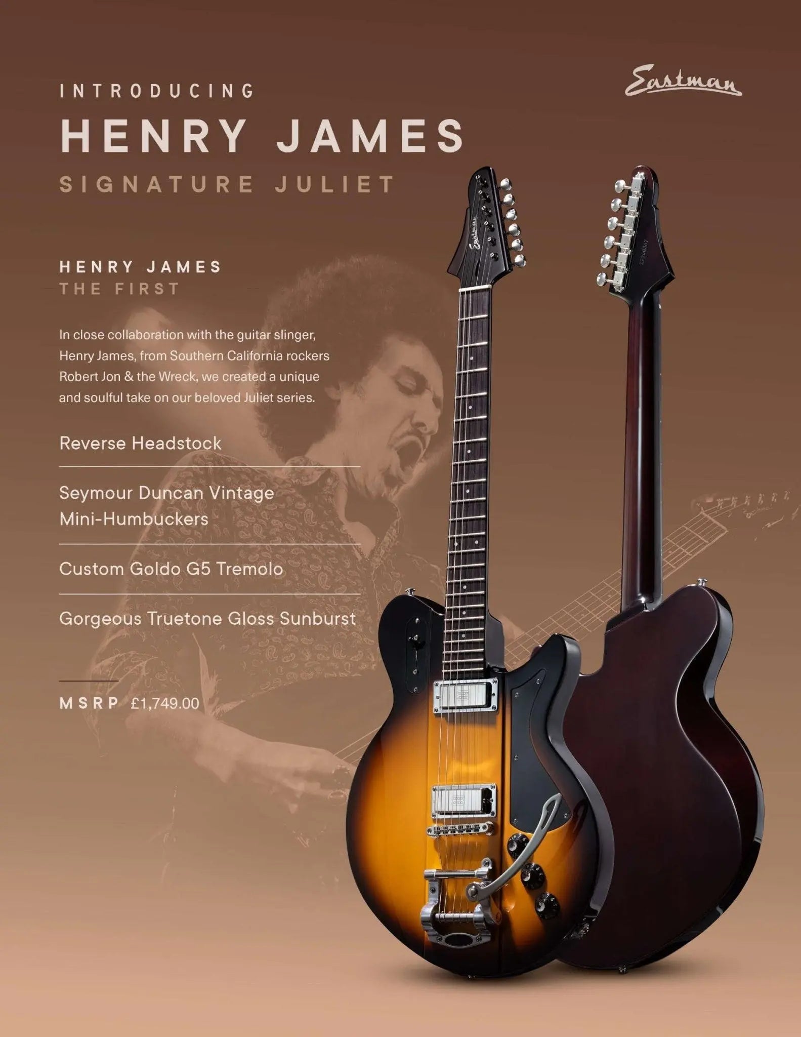 Eastman JULIET - Henry James 1 (Price inc. Custom Pro Setup Package) - Richards Guitars Of Stratford Upon Avon