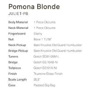 Eastman Juliet - PB Pomona Blonde (Price inc. Custom Pro Setup Package) - Richards Guitars Of Stratford Upon Avon