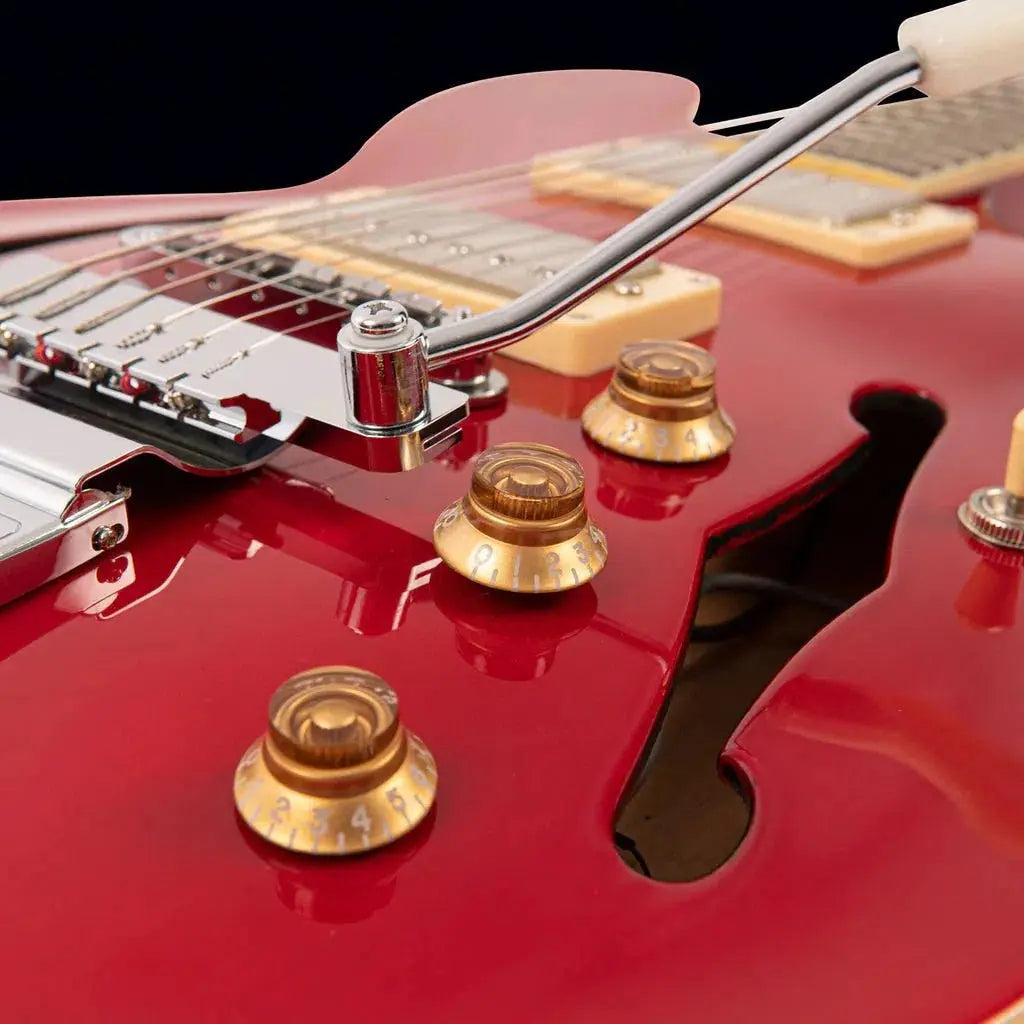 FRET KING ELISE CUSTOM WITH VIBRATO - CHERRY RED (Includes Our £85 Pro Setup Free) - Richards Guitars Of Stratford Upon Avon